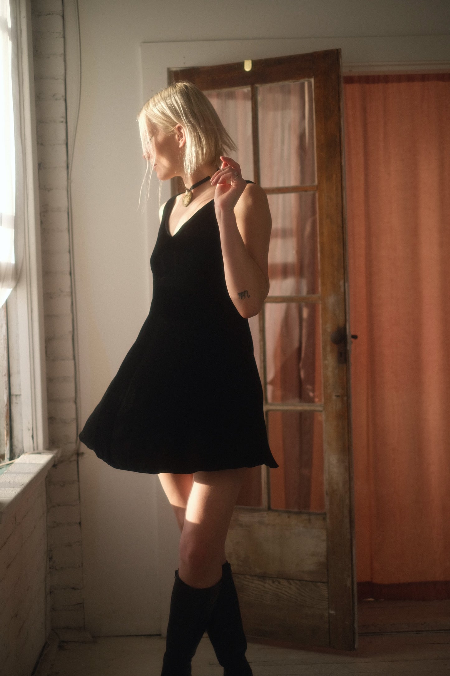 1990s DKNY Silk Velvet Dress
