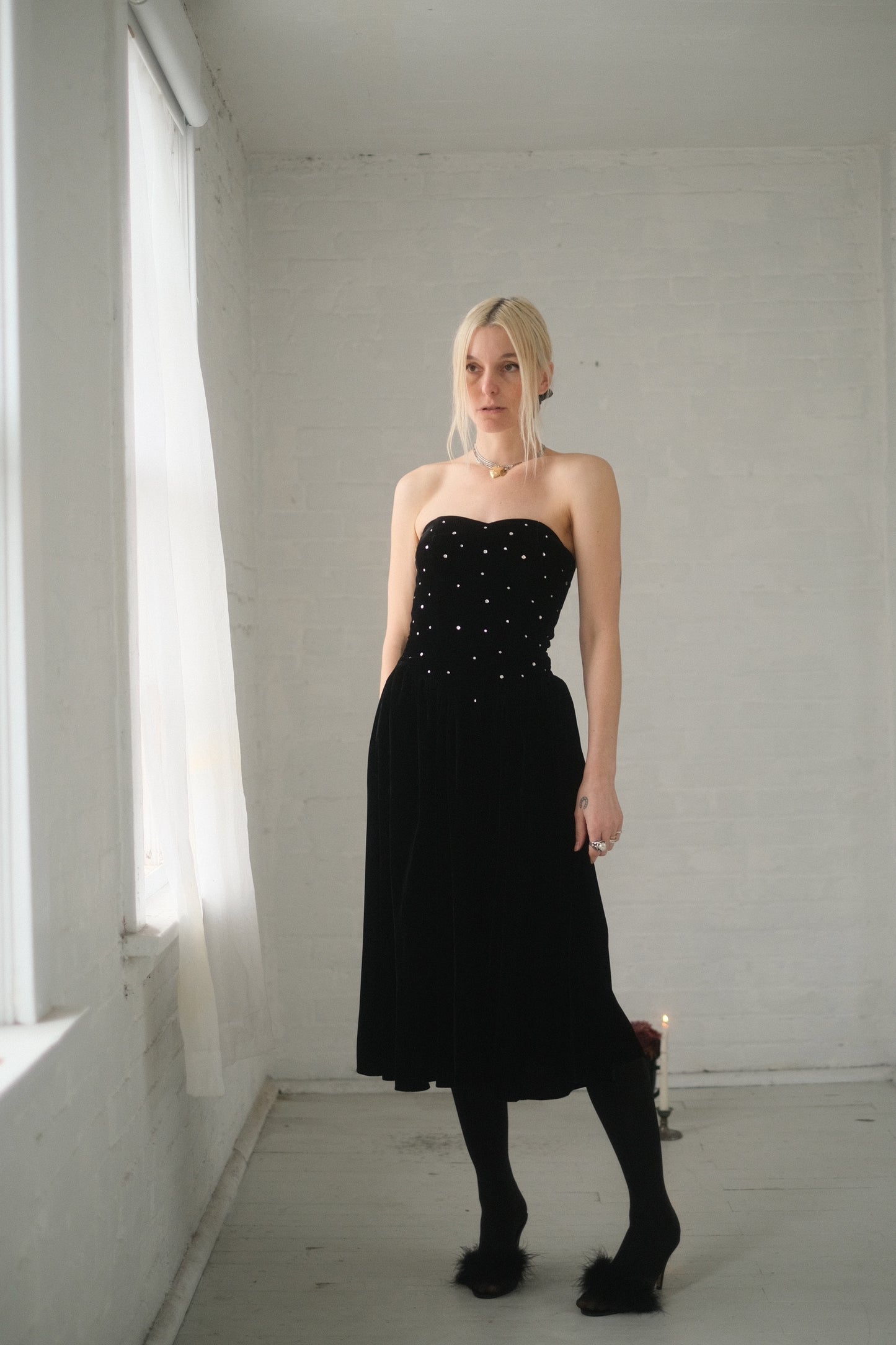 1980s Rhinestone Velvet Gown