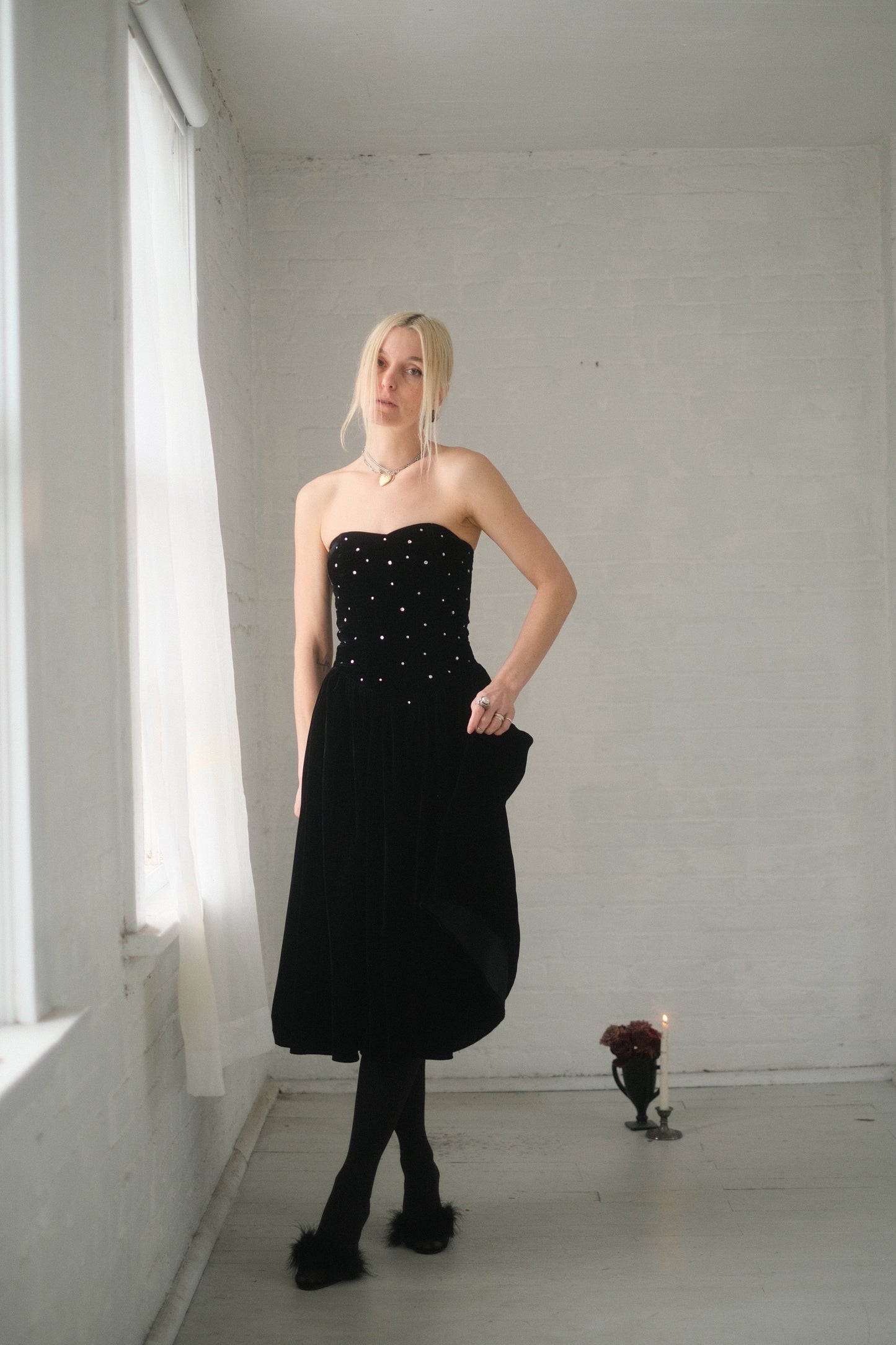 1980s Rhinestone Velvet Gown