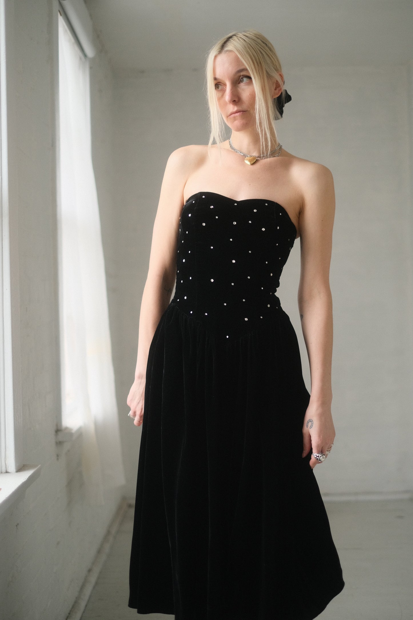 1980s Rhinestone Velvet Gown