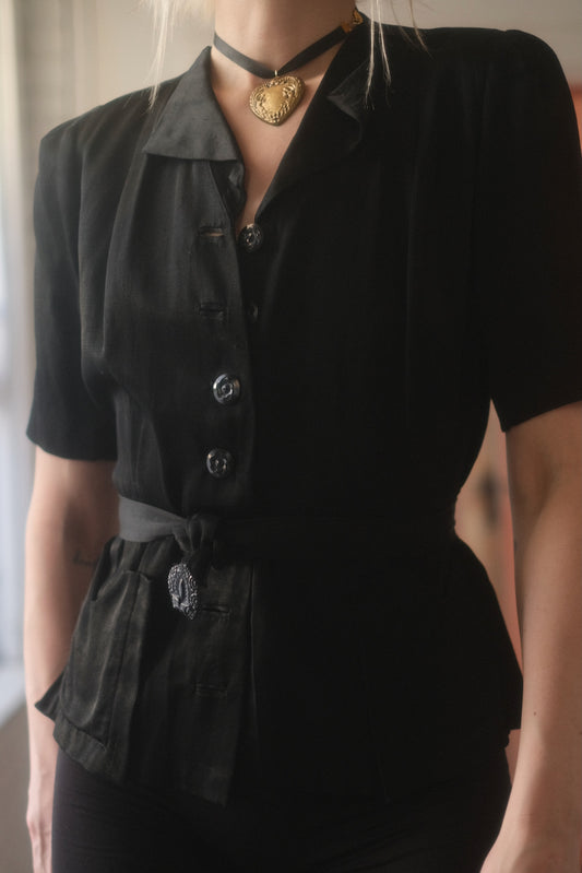 1930s Satin Button Up
