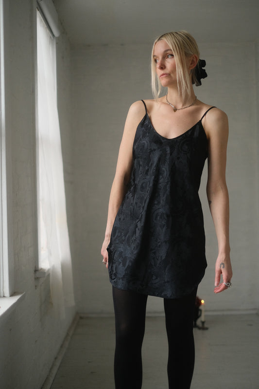 1980s Little Black Slip Dress