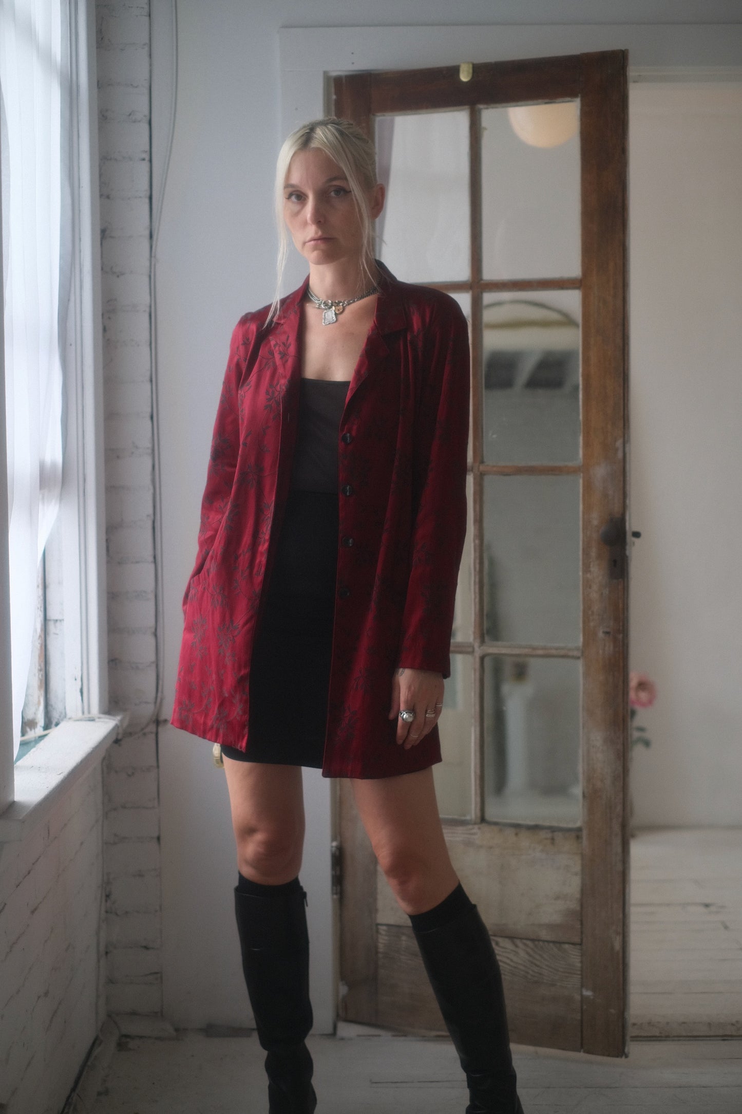 1990s Oxblood Satin Blazer