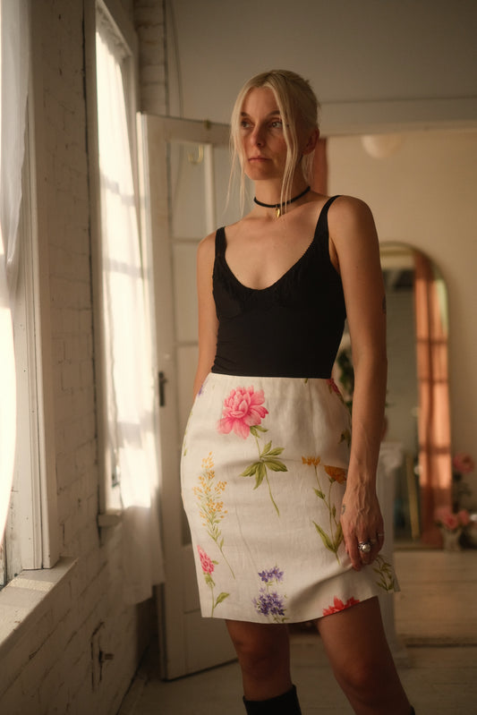 1990s Linen Wildflower Skirt