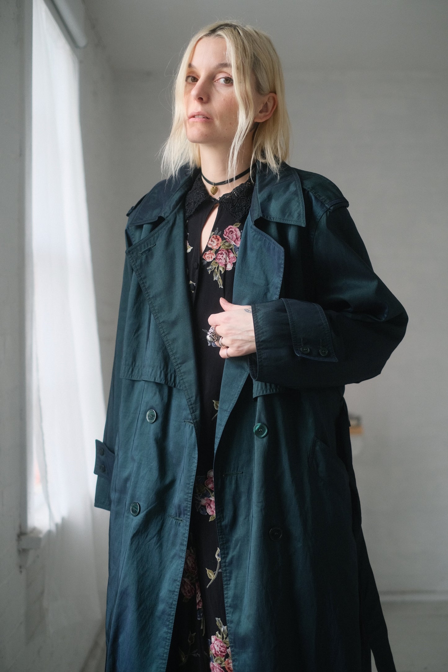 1980s Iridescent Emerald Trench