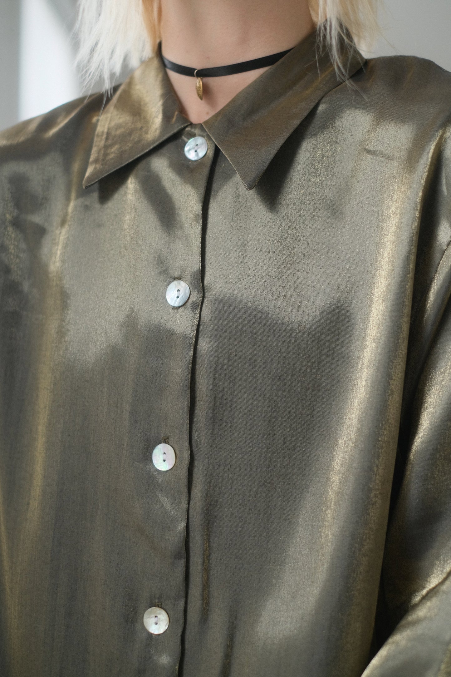 1980s Iridescent Gold Button Down