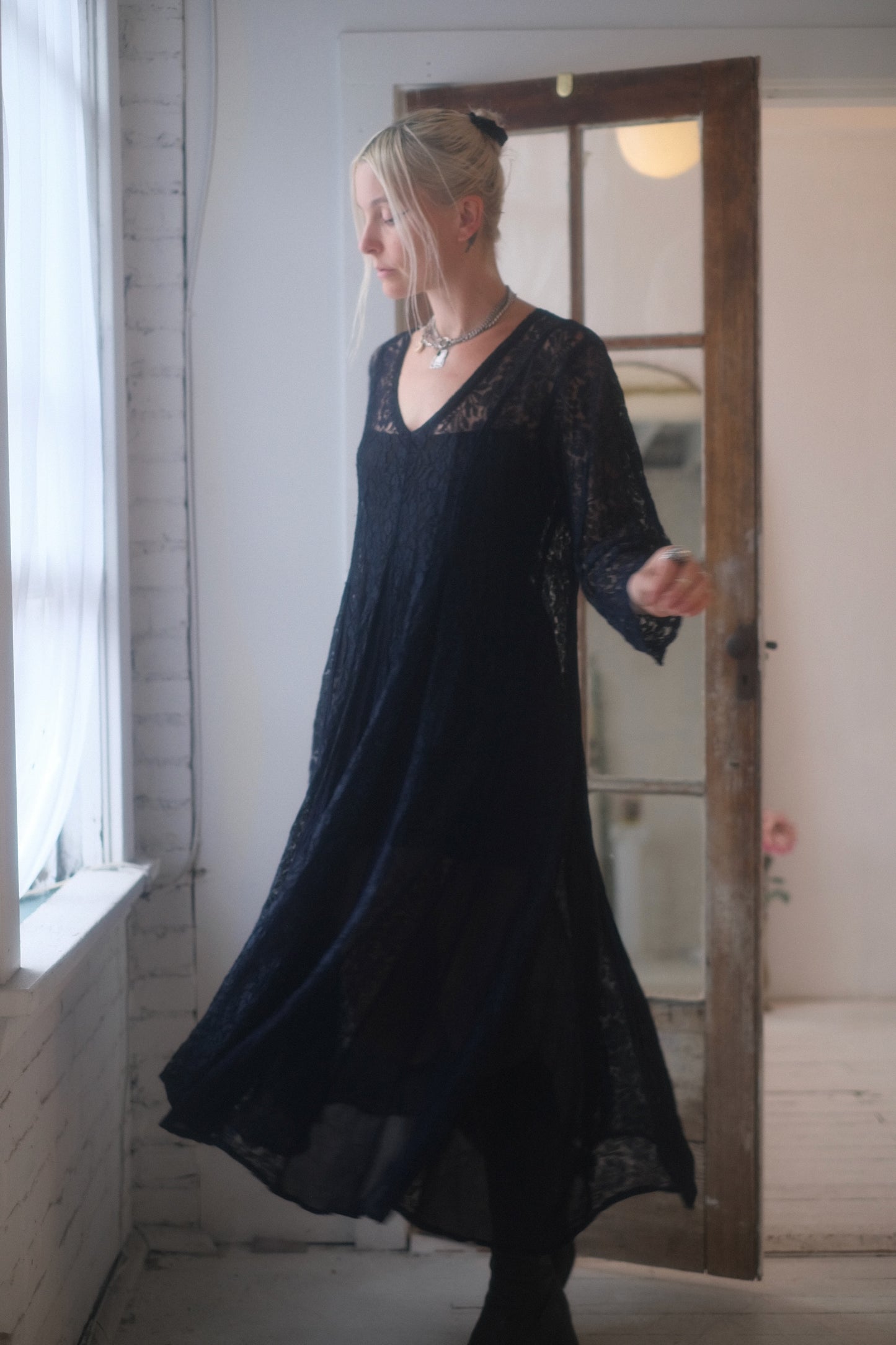 1990s Navy Lace Dress