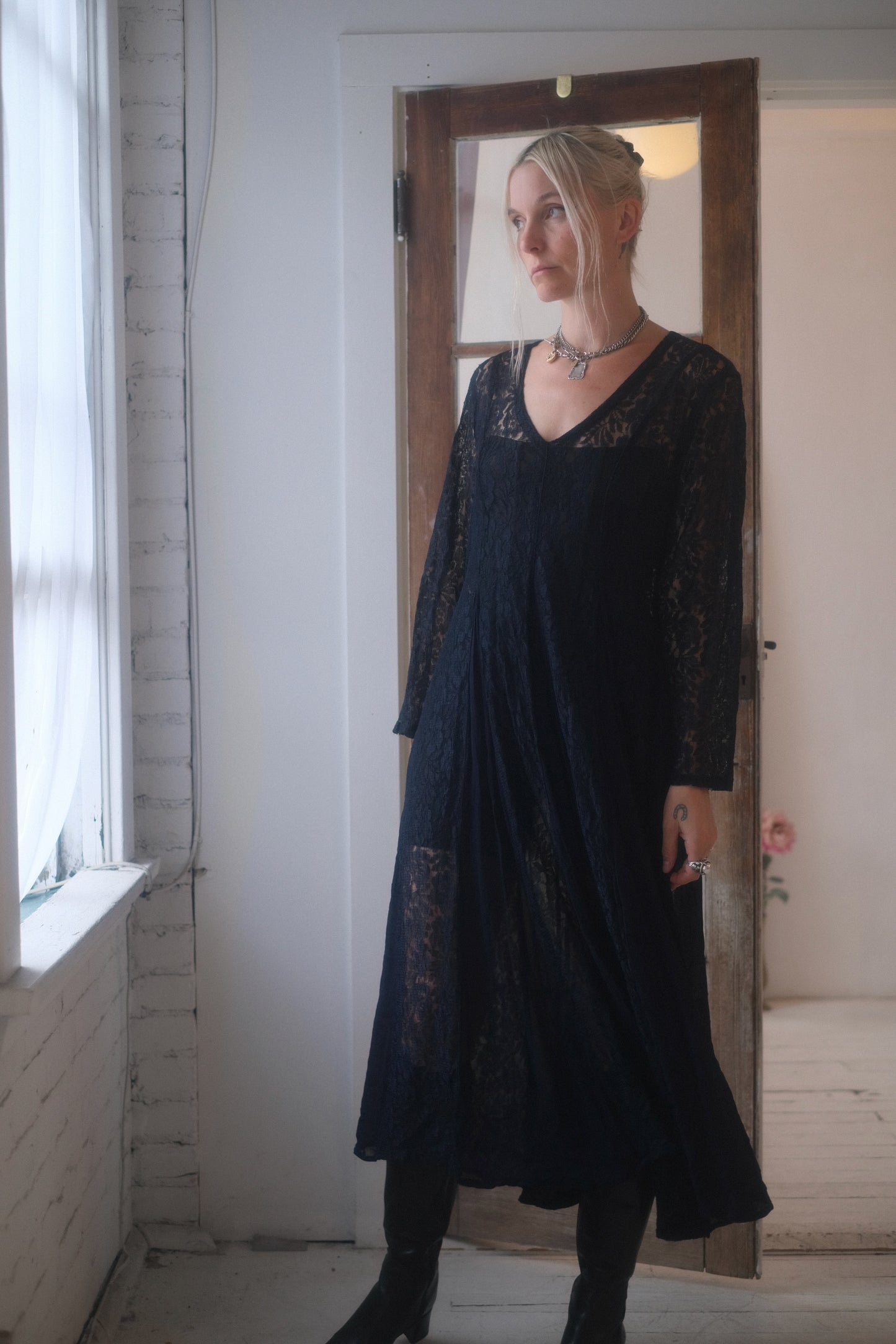 1990s Navy Lace Dress