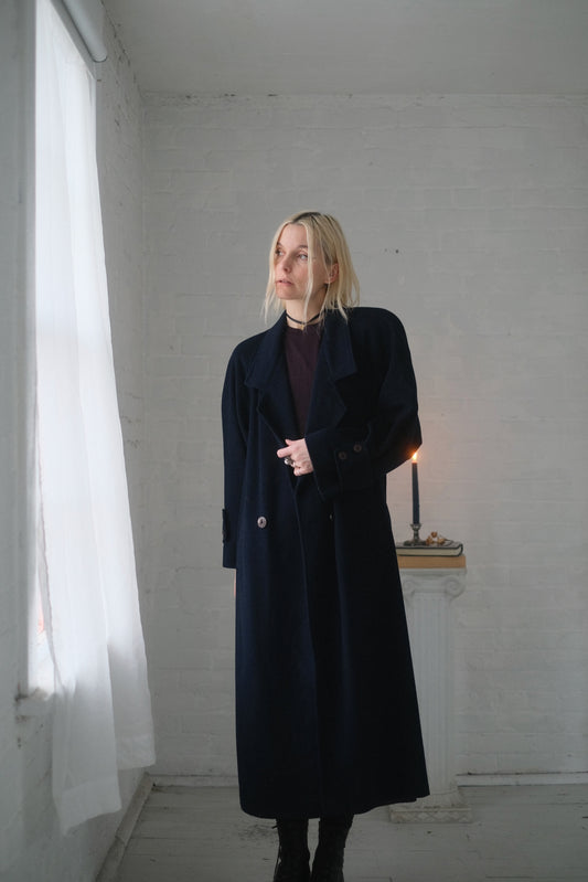 1980s Midnight Wool Overcoat