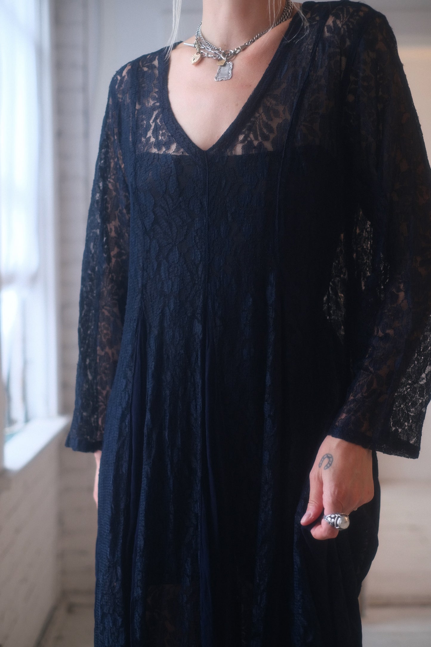 1990s Navy Lace Dress