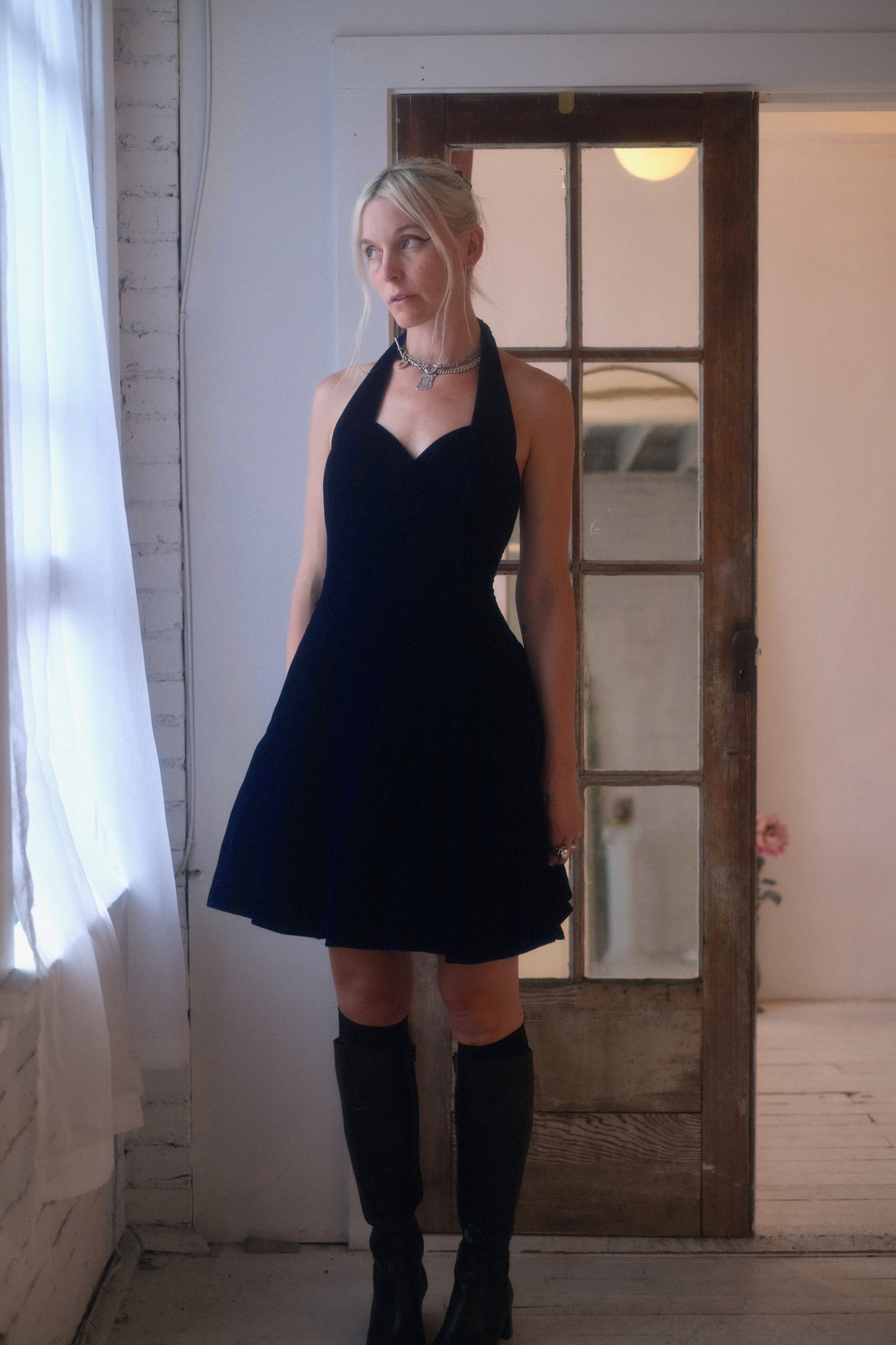 1980s Blue Velvet Cocktail Dress