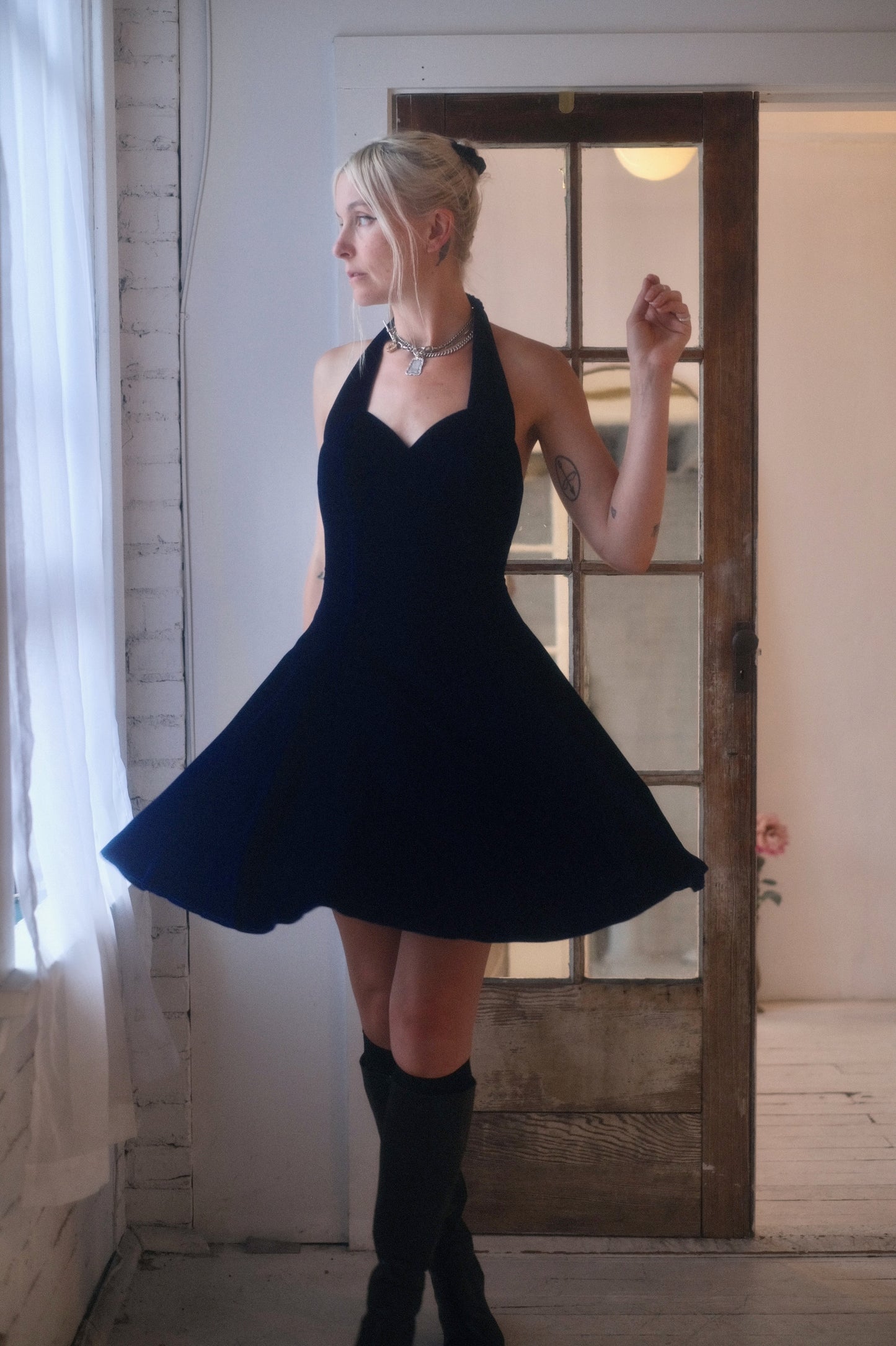 1980s Blue Velvet Cocktail Dress