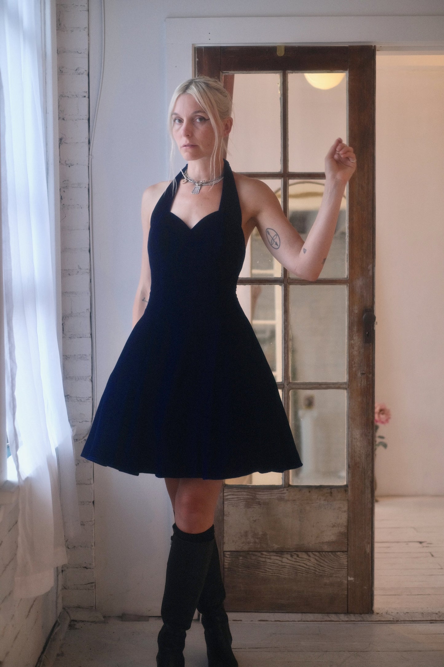 1980s Blue Velvet Cocktail Dress