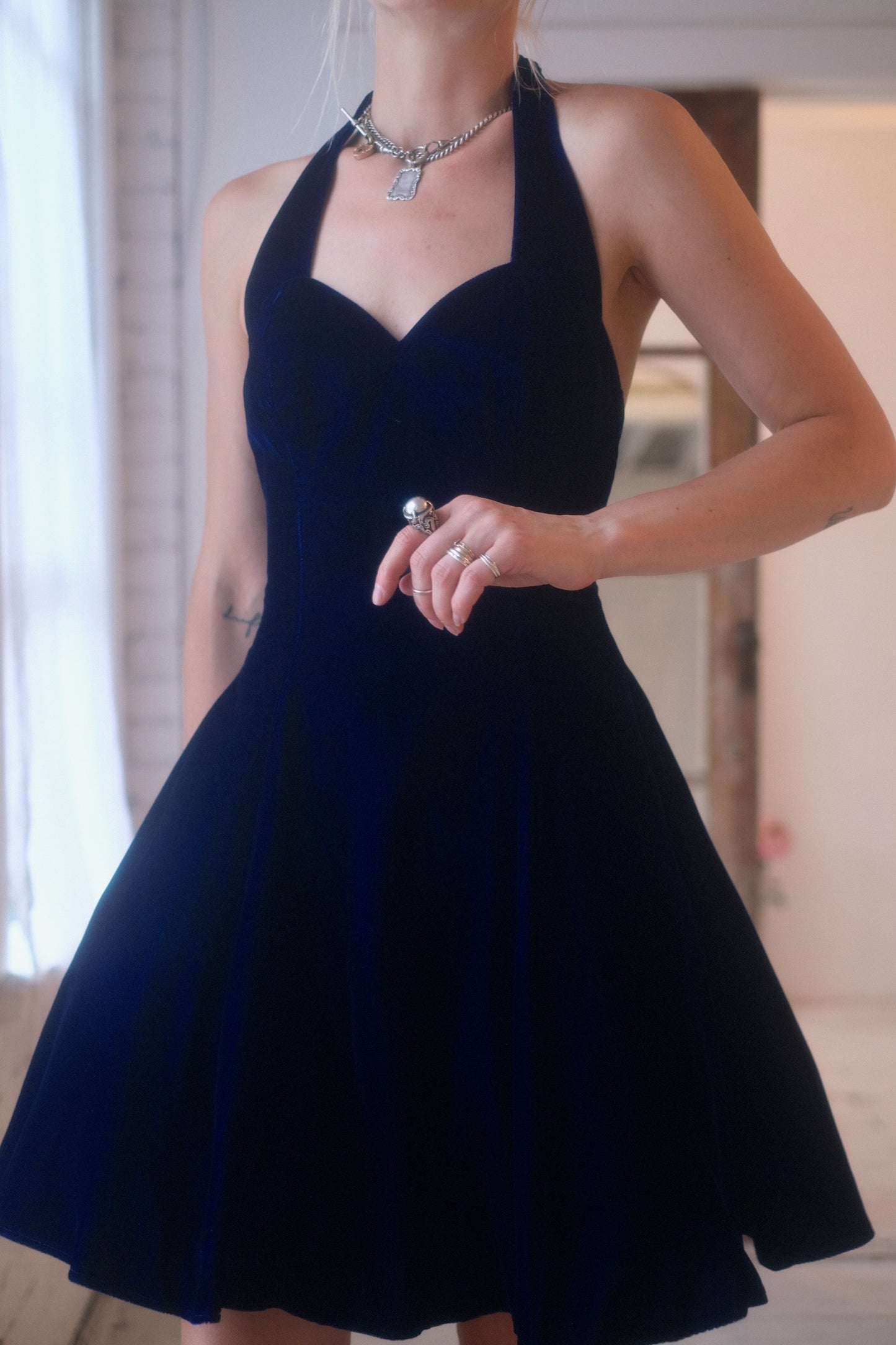 1980s Blue Velvet Cocktail Dress