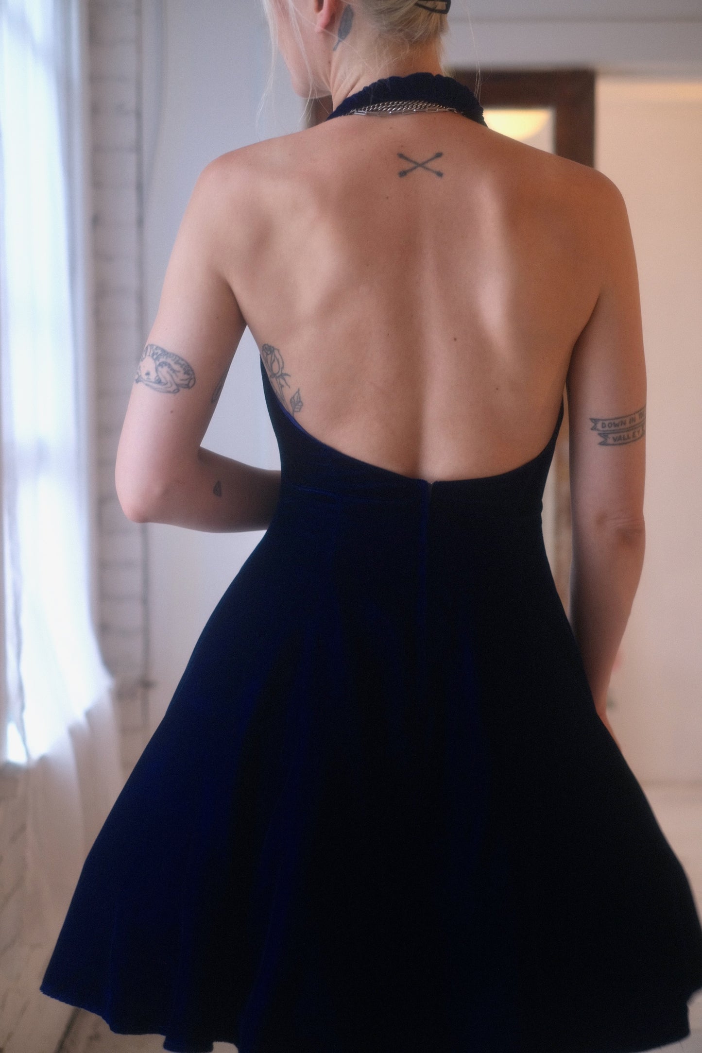1980s Blue Velvet Cocktail Dress