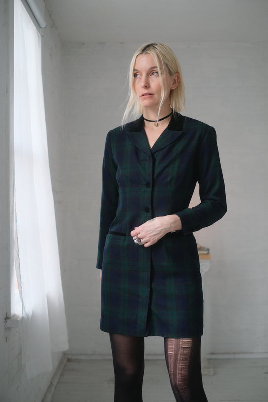 1990s Plaid Suit Dress