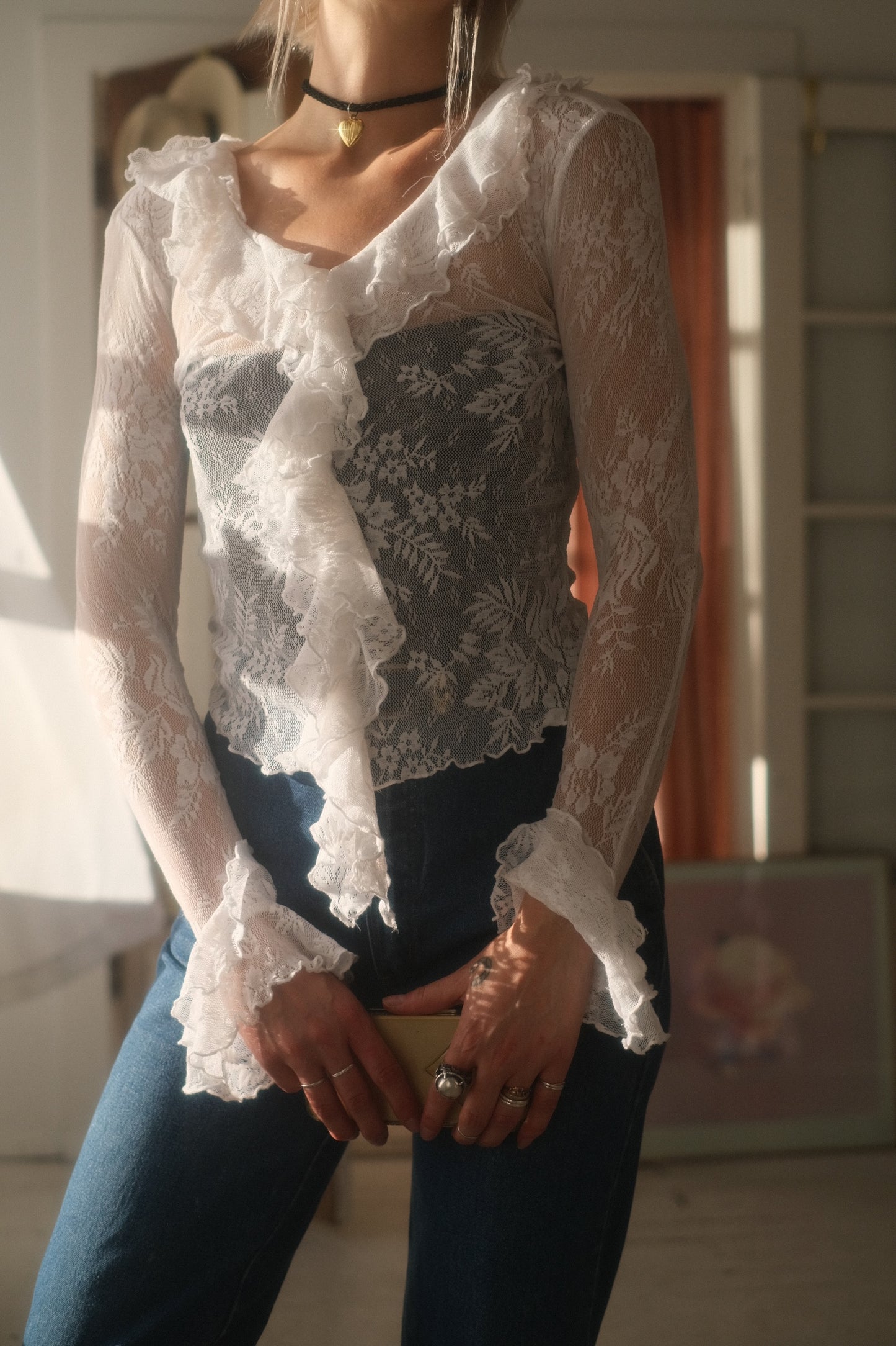 2000s Lace Ruffle Top