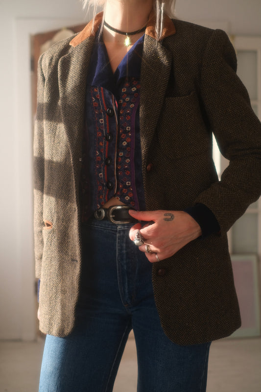1990s Herringbone + Suede Blazer