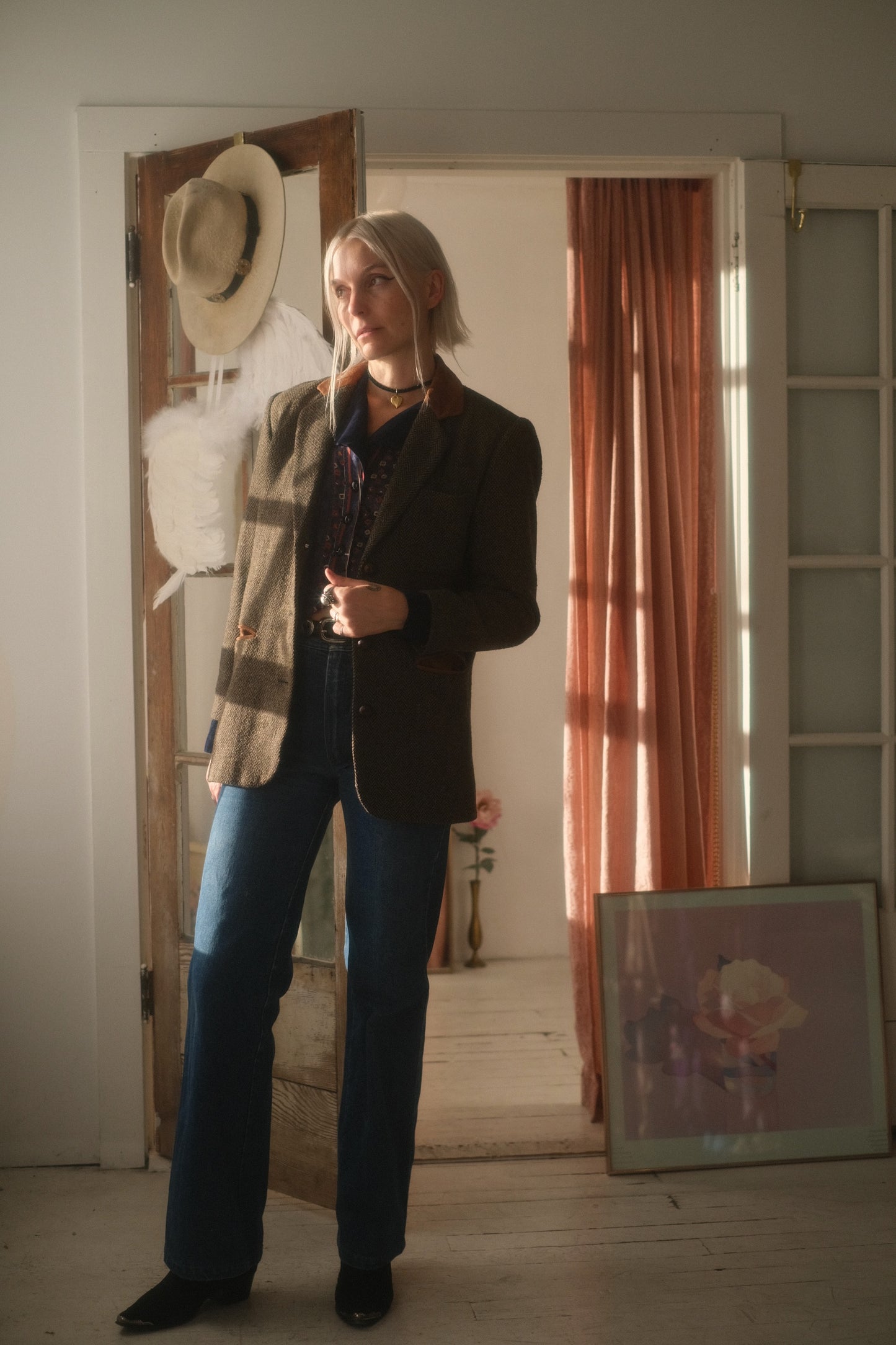 1990s Herringbone + Suede Blazer