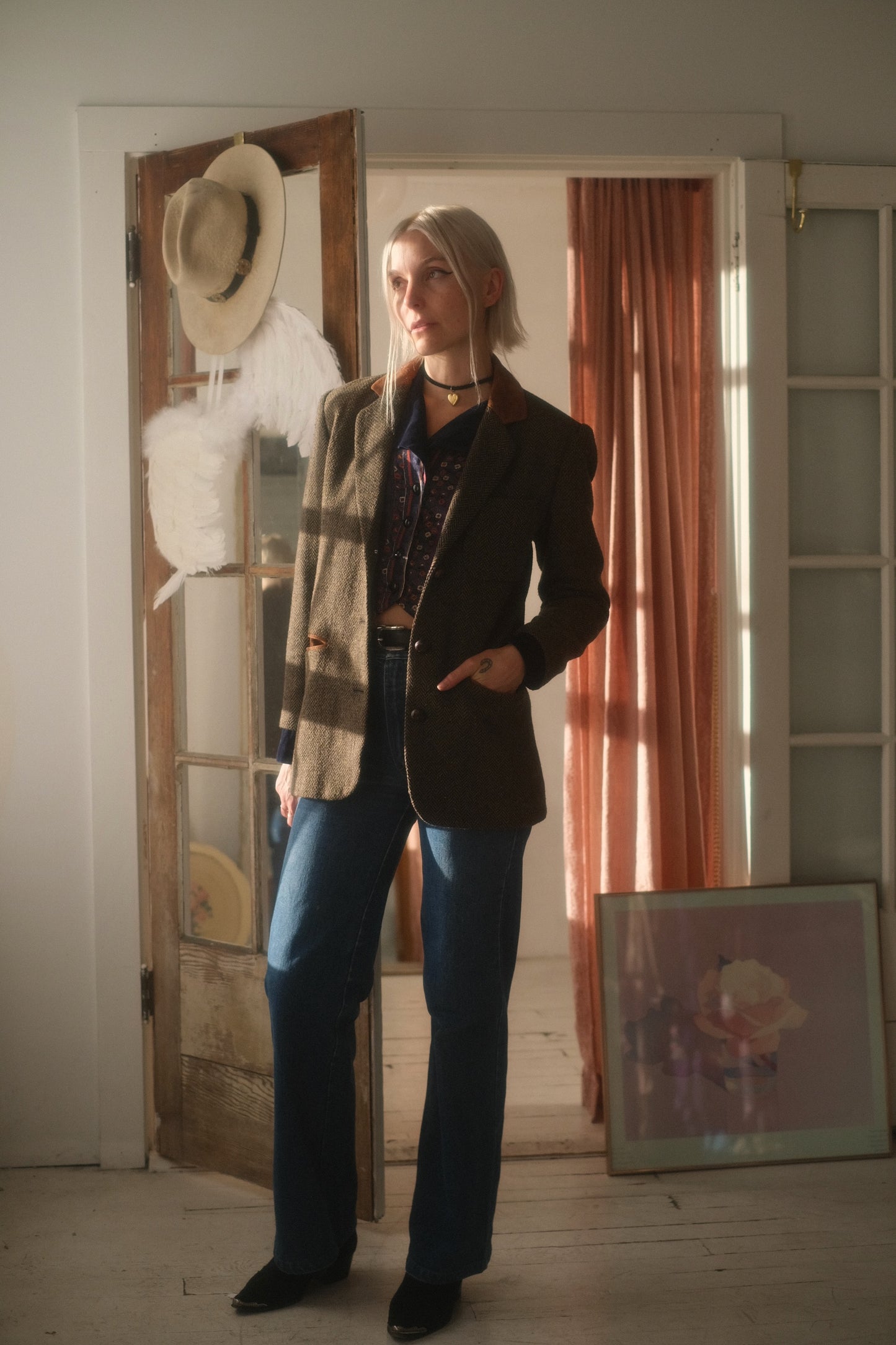 1990s Herringbone + Suede Blazer