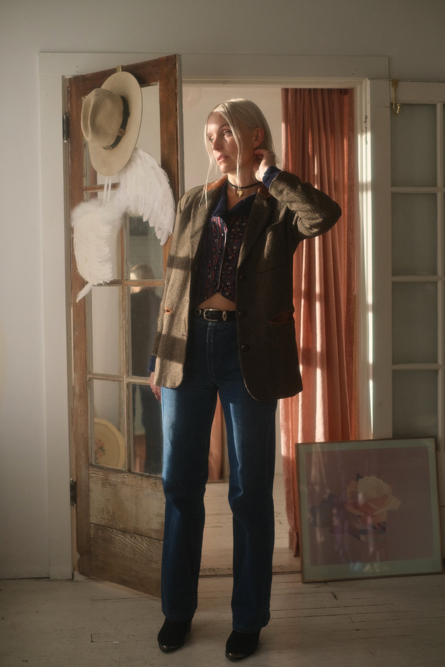 1990s Herringbone + Suede Blazer