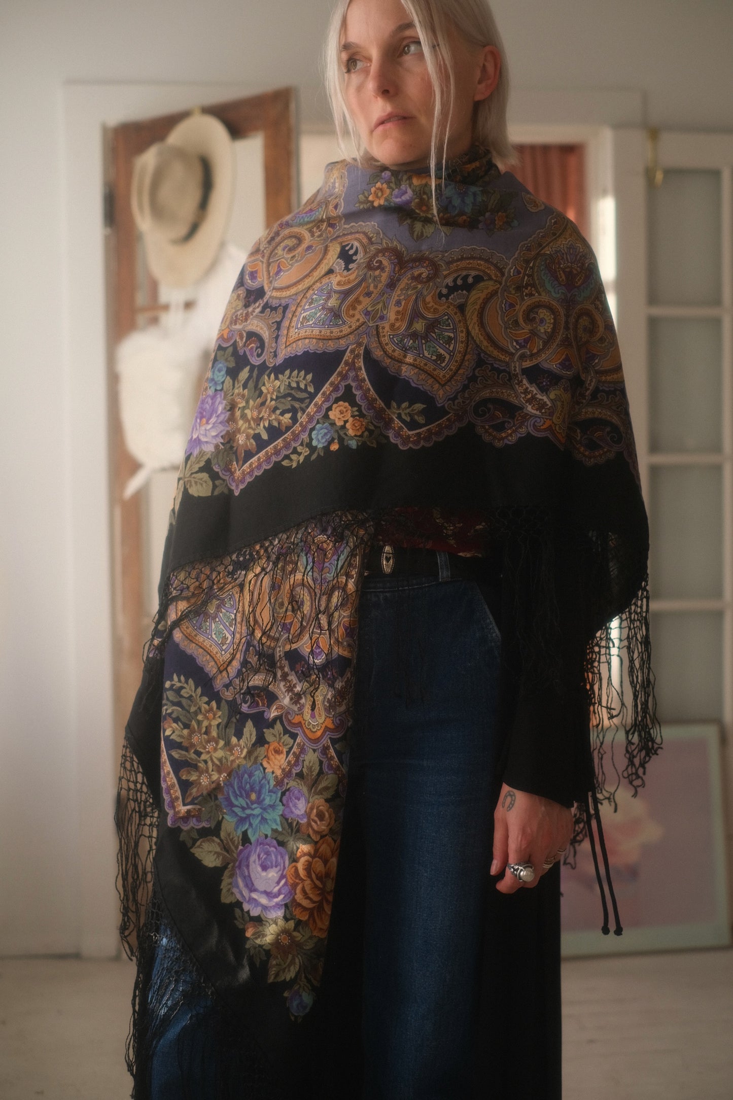 Paisley Rose Fringe Shawl