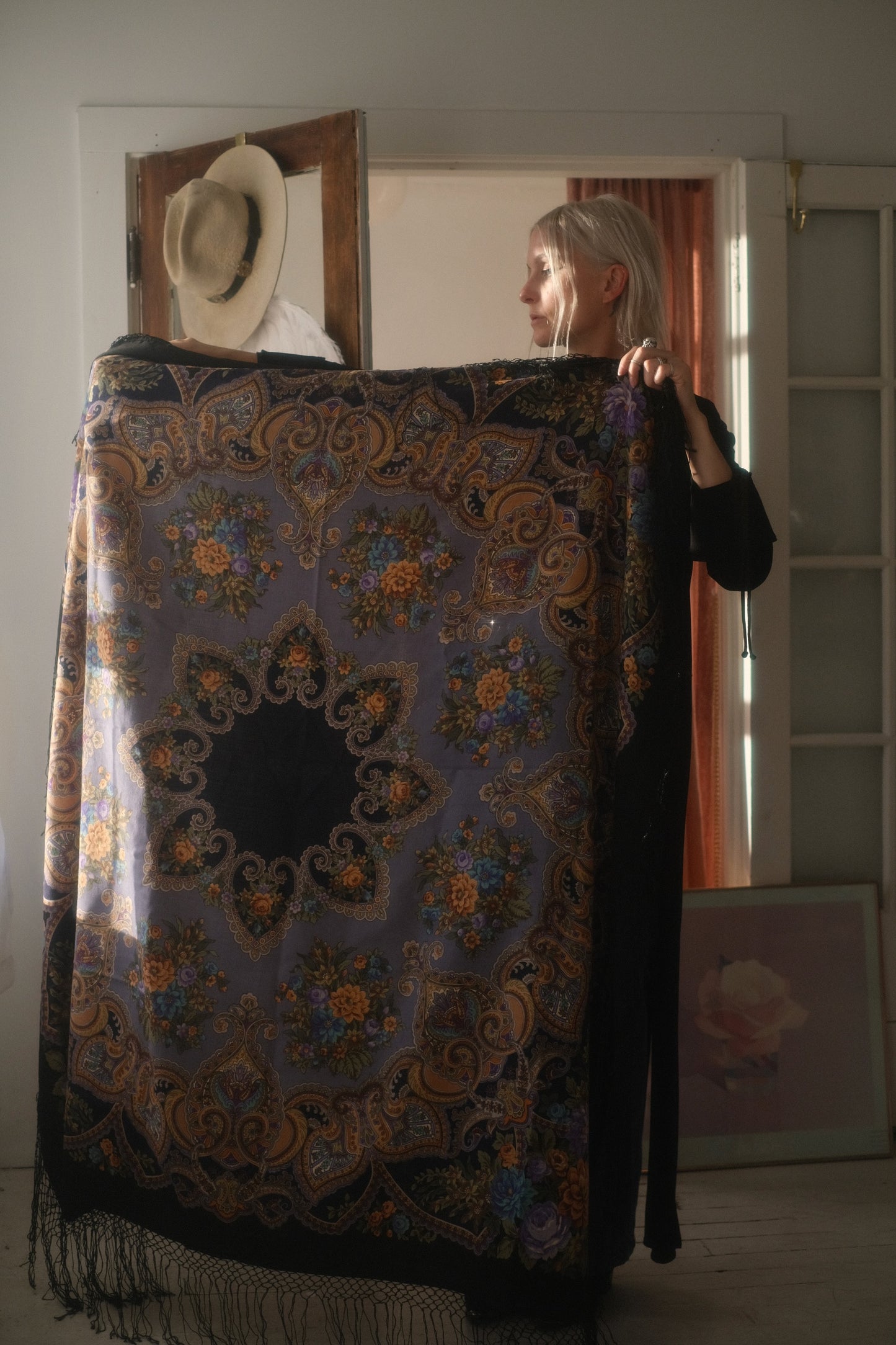 Paisley Rose Fringe Shawl