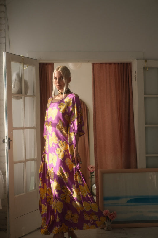 1970s Butterfly Kaftan Gown