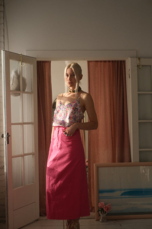 2000s Fuschia Linen Cotton Skirt