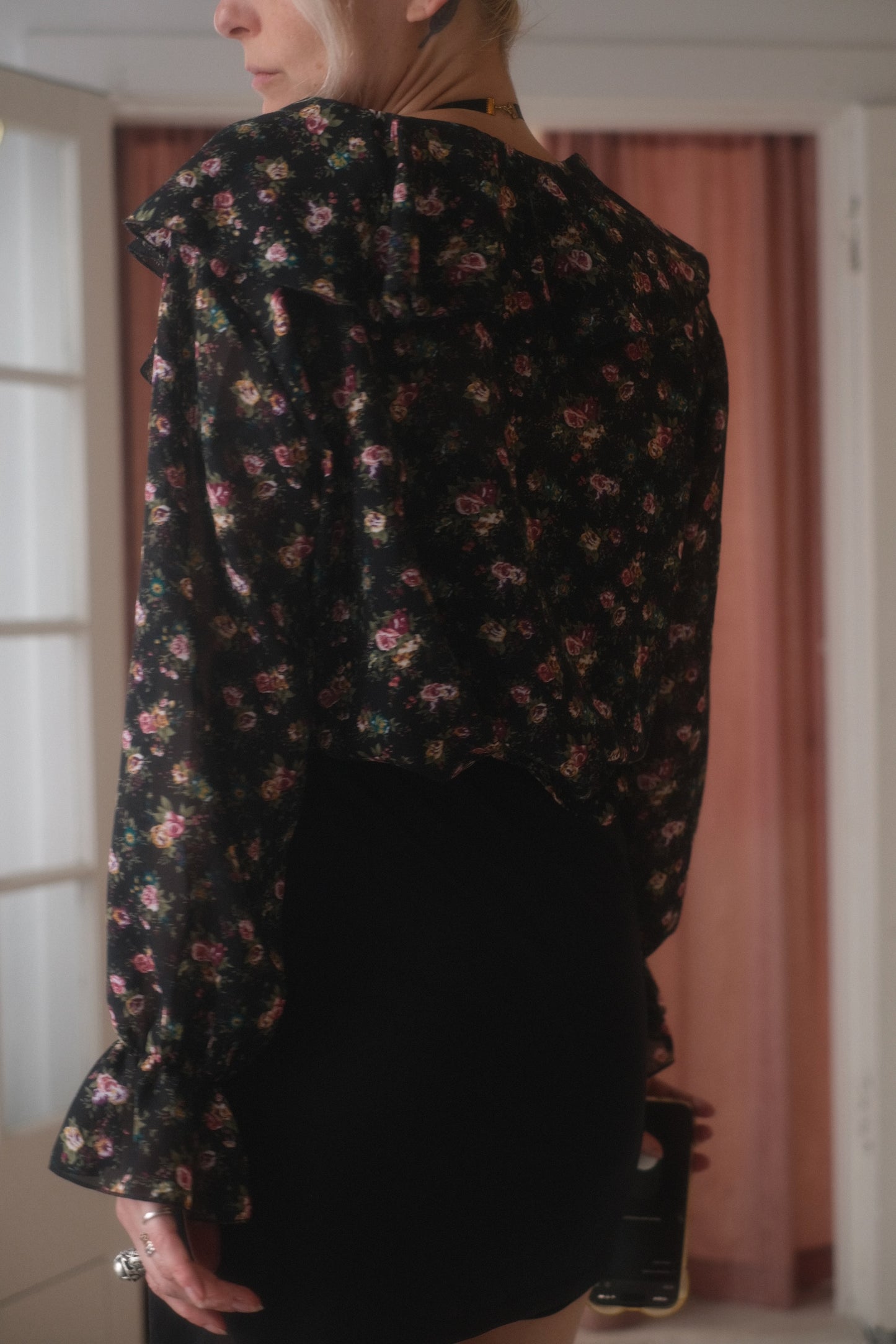 1990s Flora Ruffle Blouse