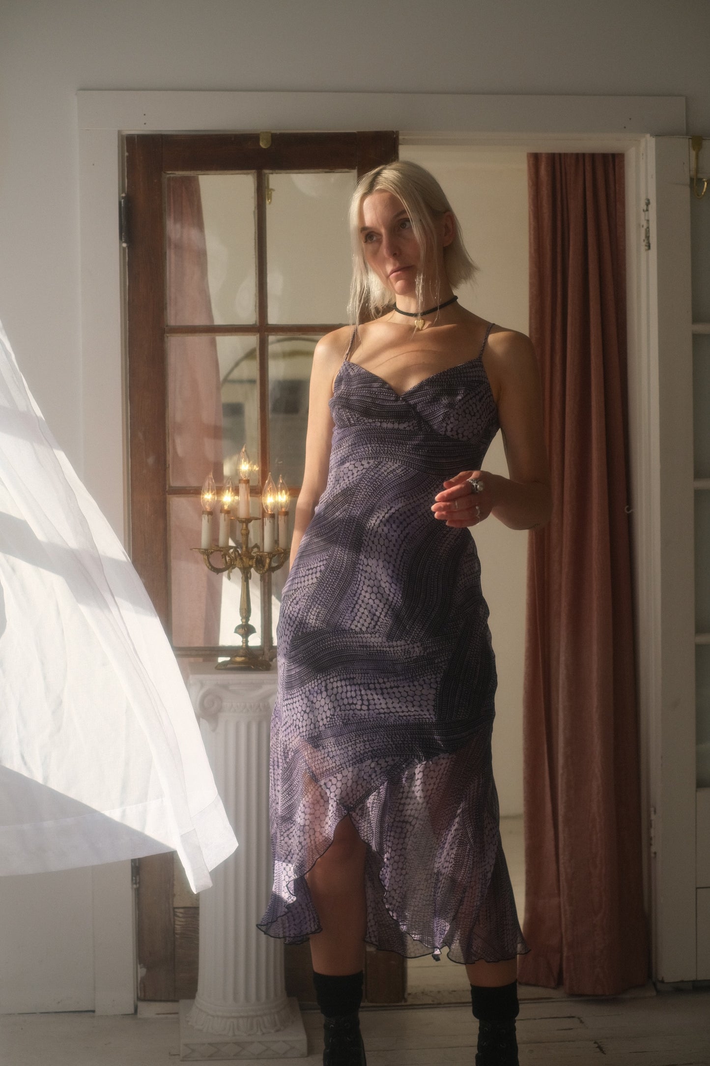 1990s Lilac Dot Maxi Dress