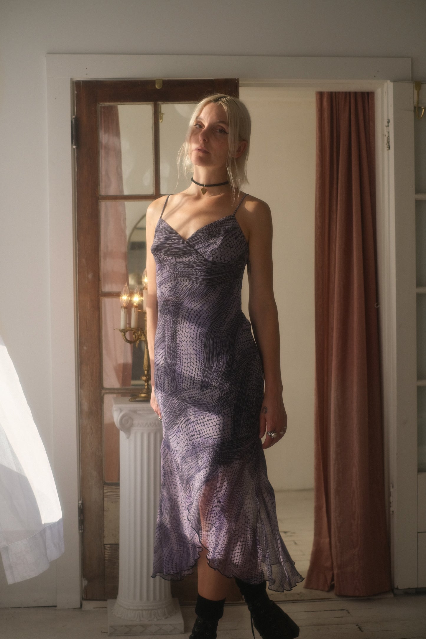 1990s Lilac Dot Maxi Dress