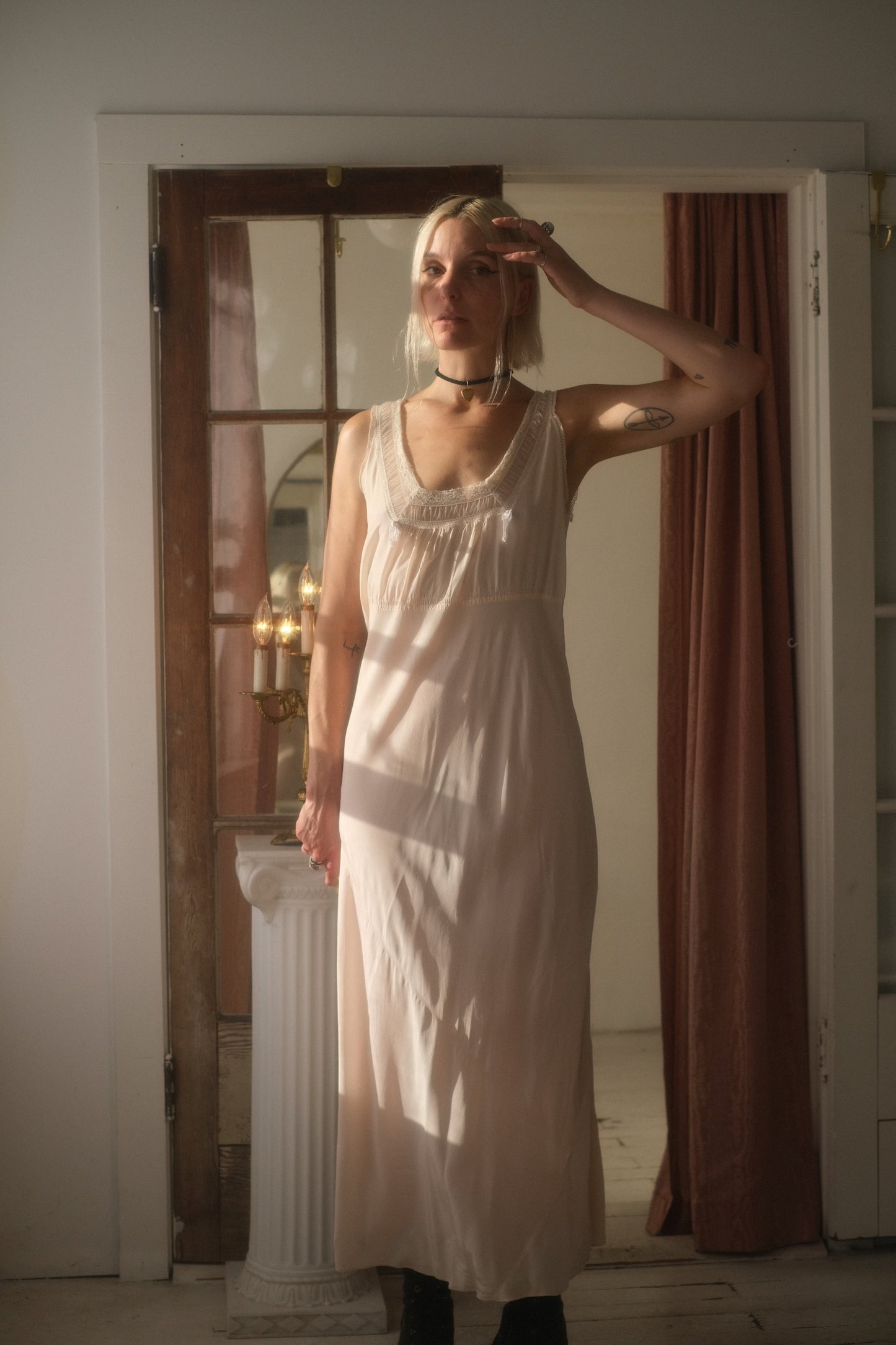 1940s Blush Bow Slip Gown