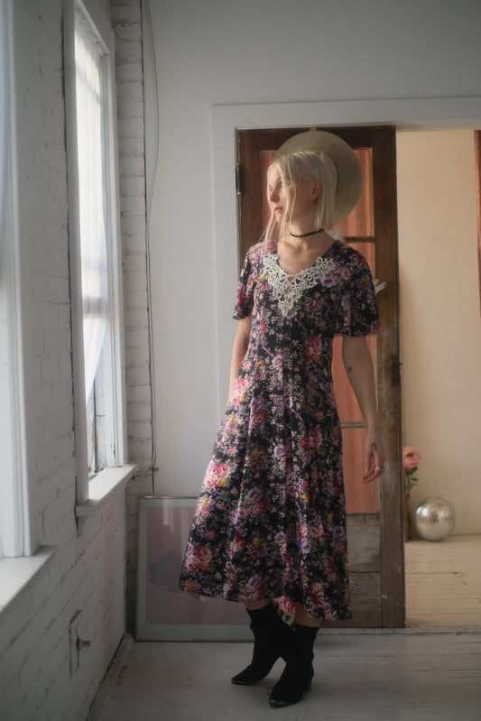 1980s Rose + Lace Dress
