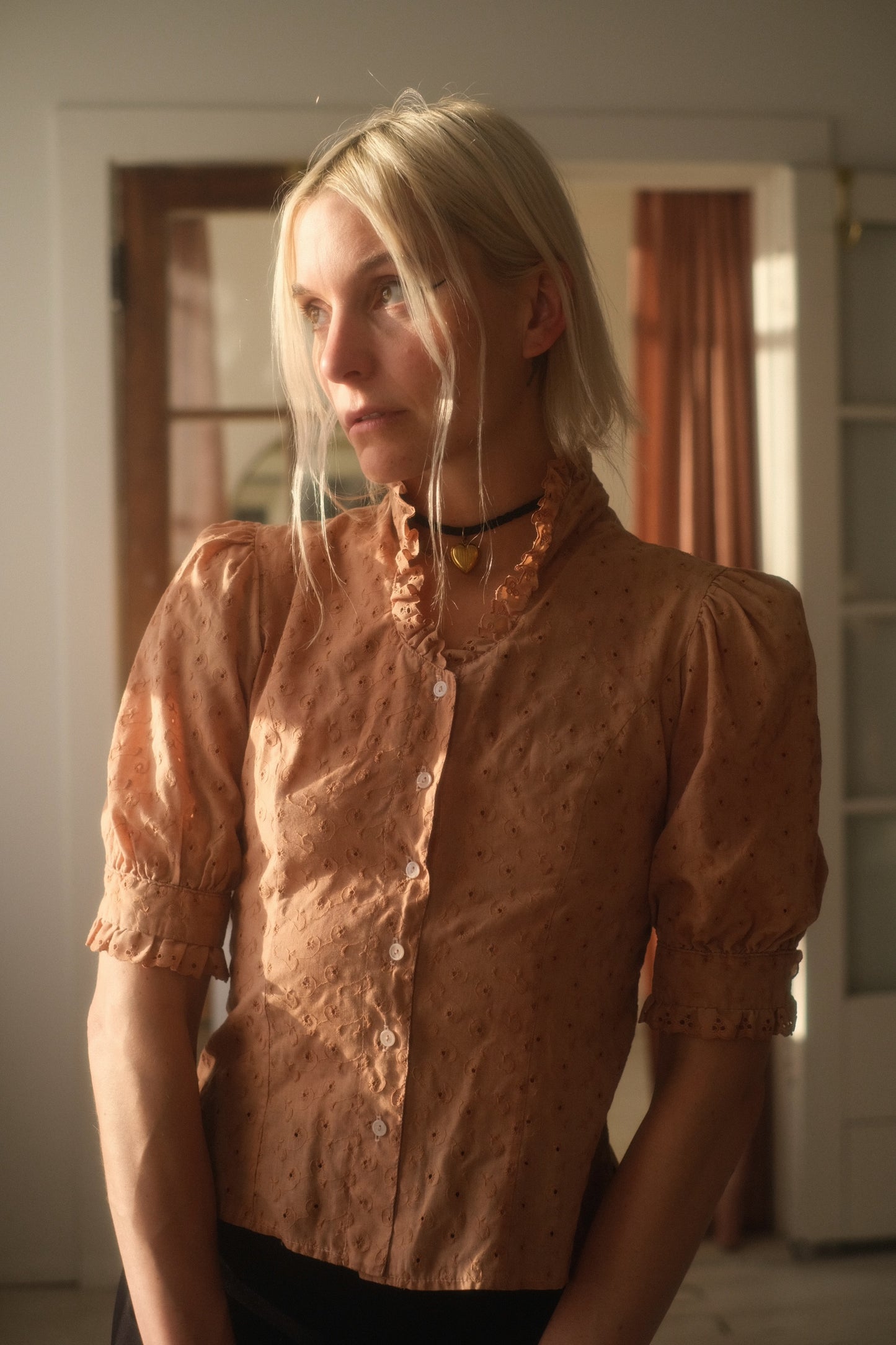 1980s Eyelet Puff Sleeve Blouse