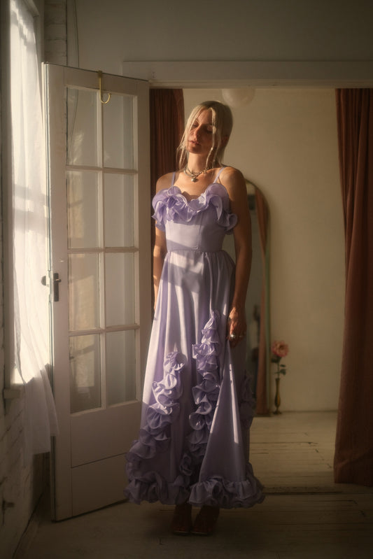 1980s Lilac Ruffle Gown