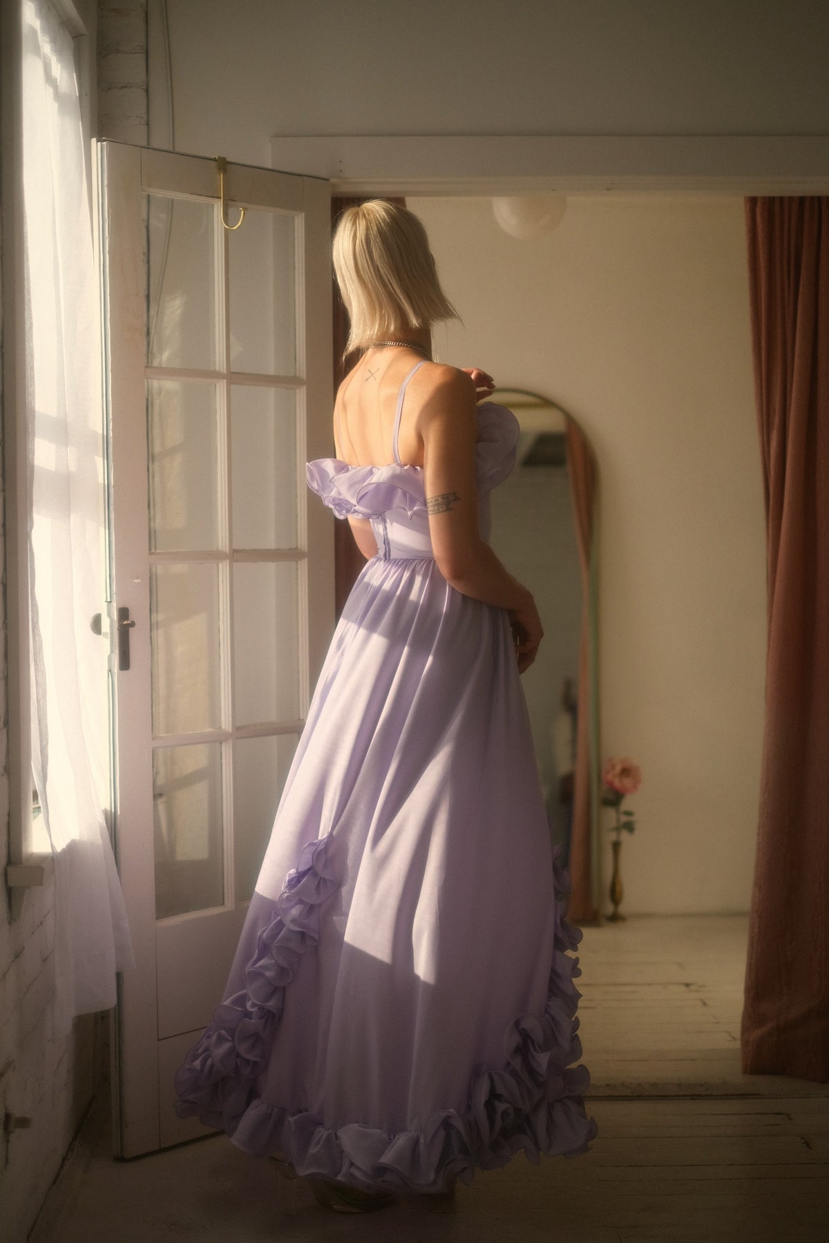 1980s Lilac Ruffle Gown