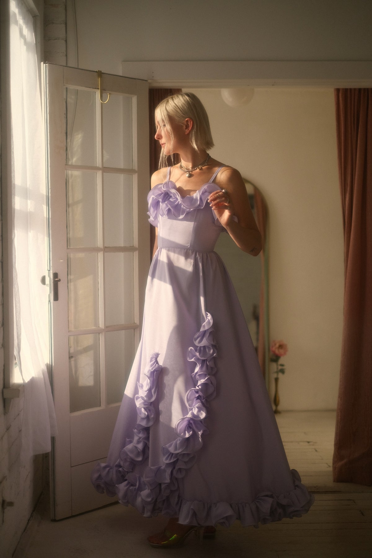 1980s Lilac Ruffle Gown