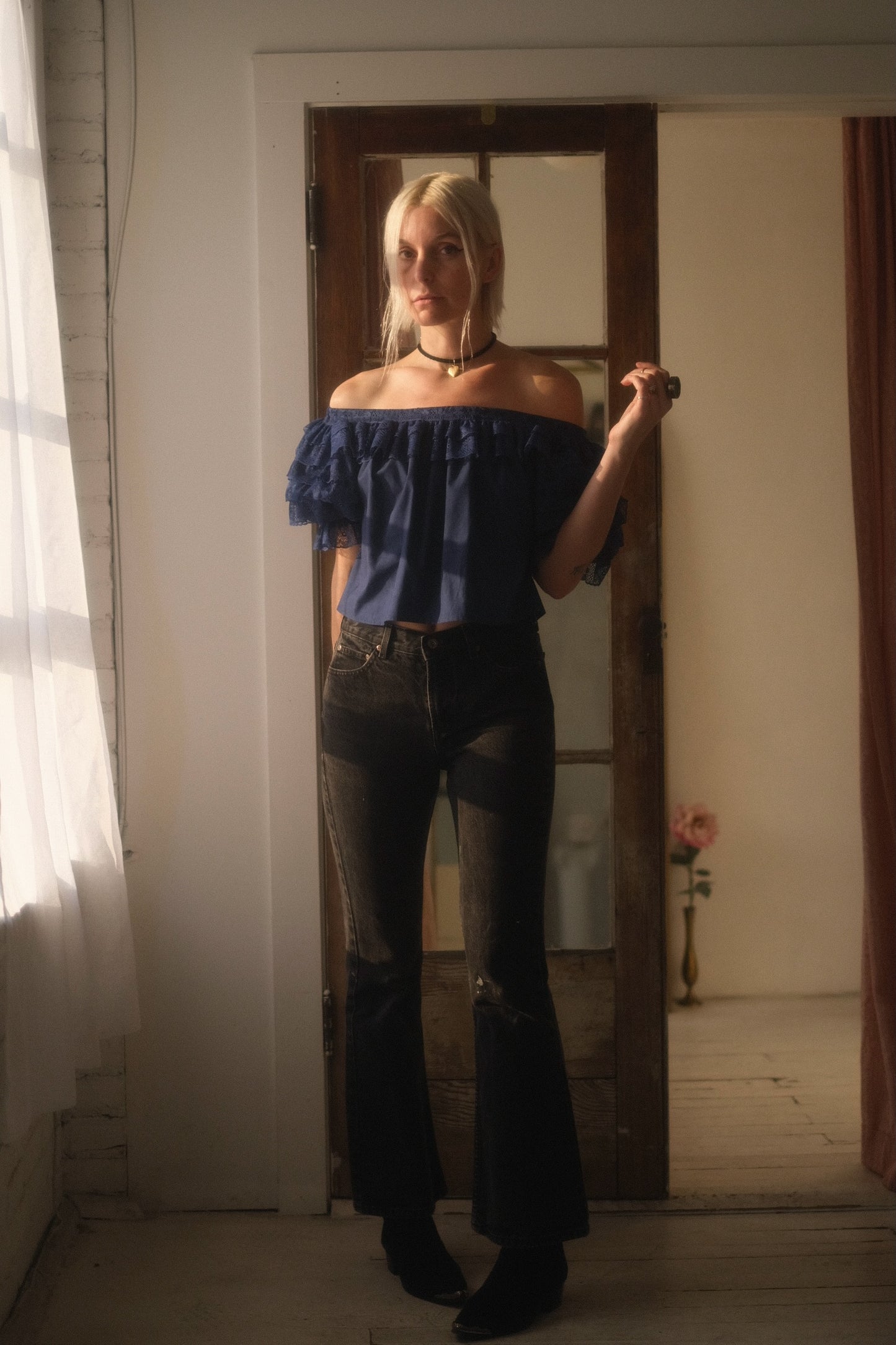 1980s Puff Sleeve Lace Crop