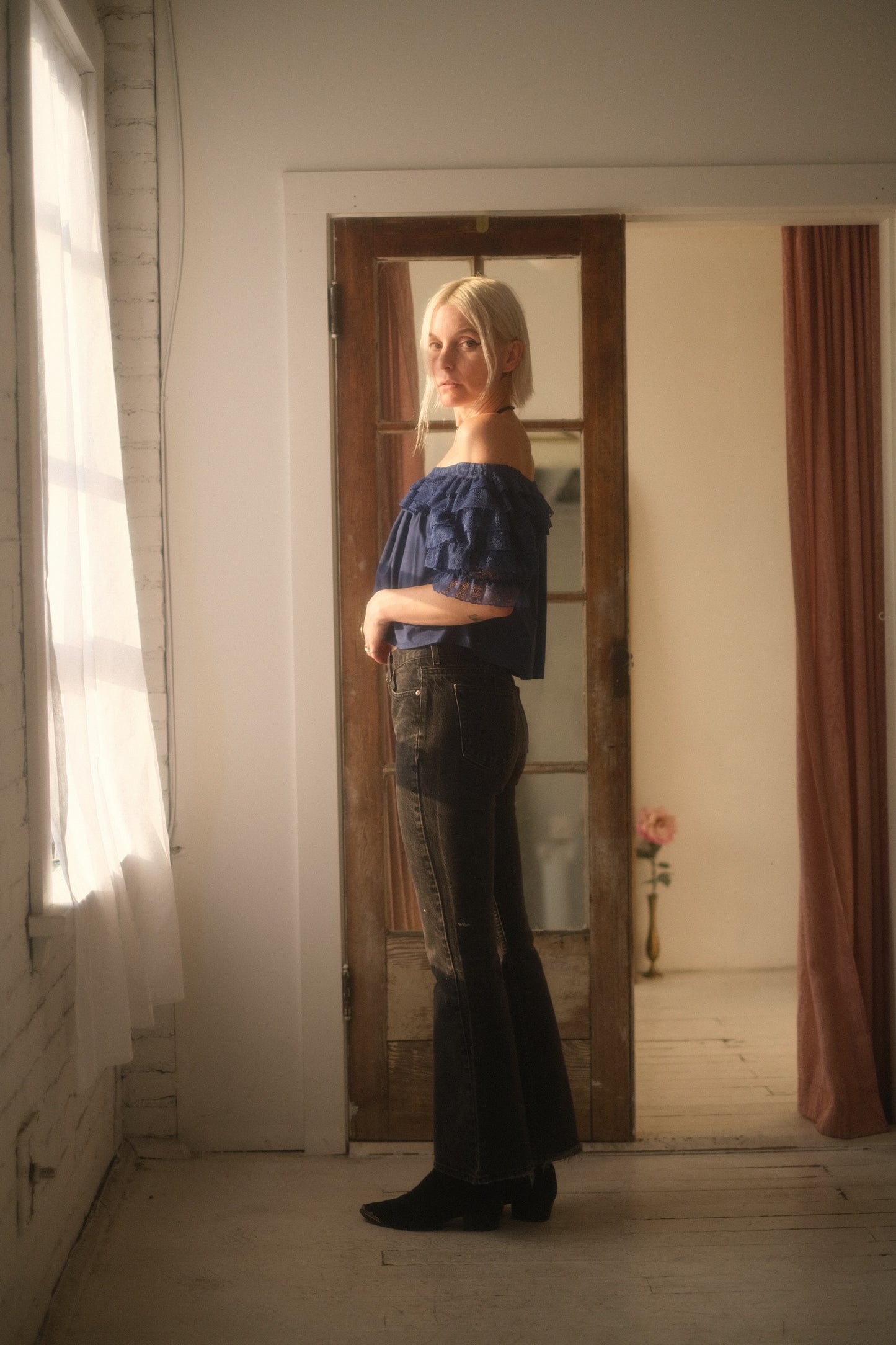 1980s Puff Sleeve Lace Crop
