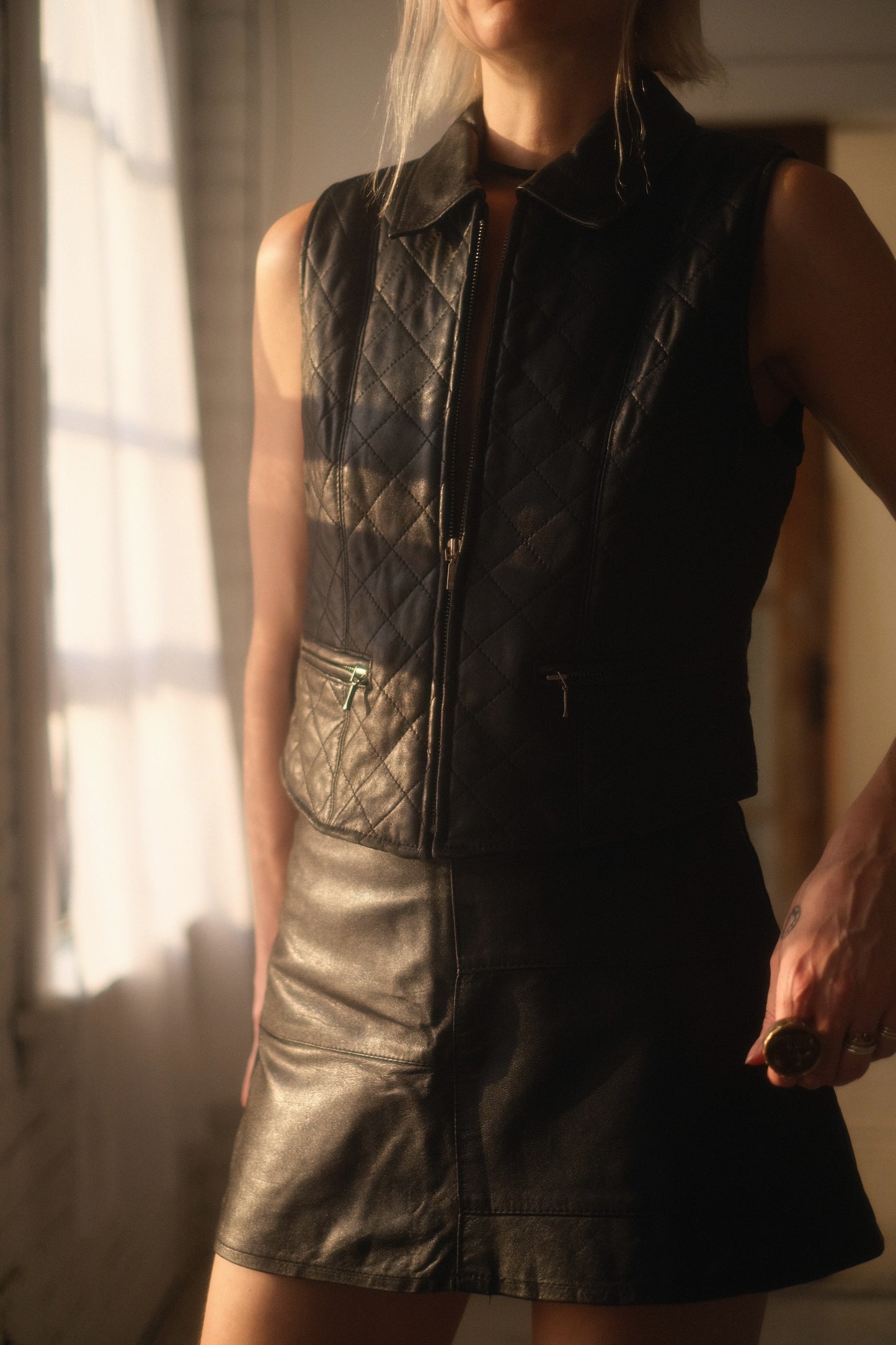 1990s Quilted Leather Vest