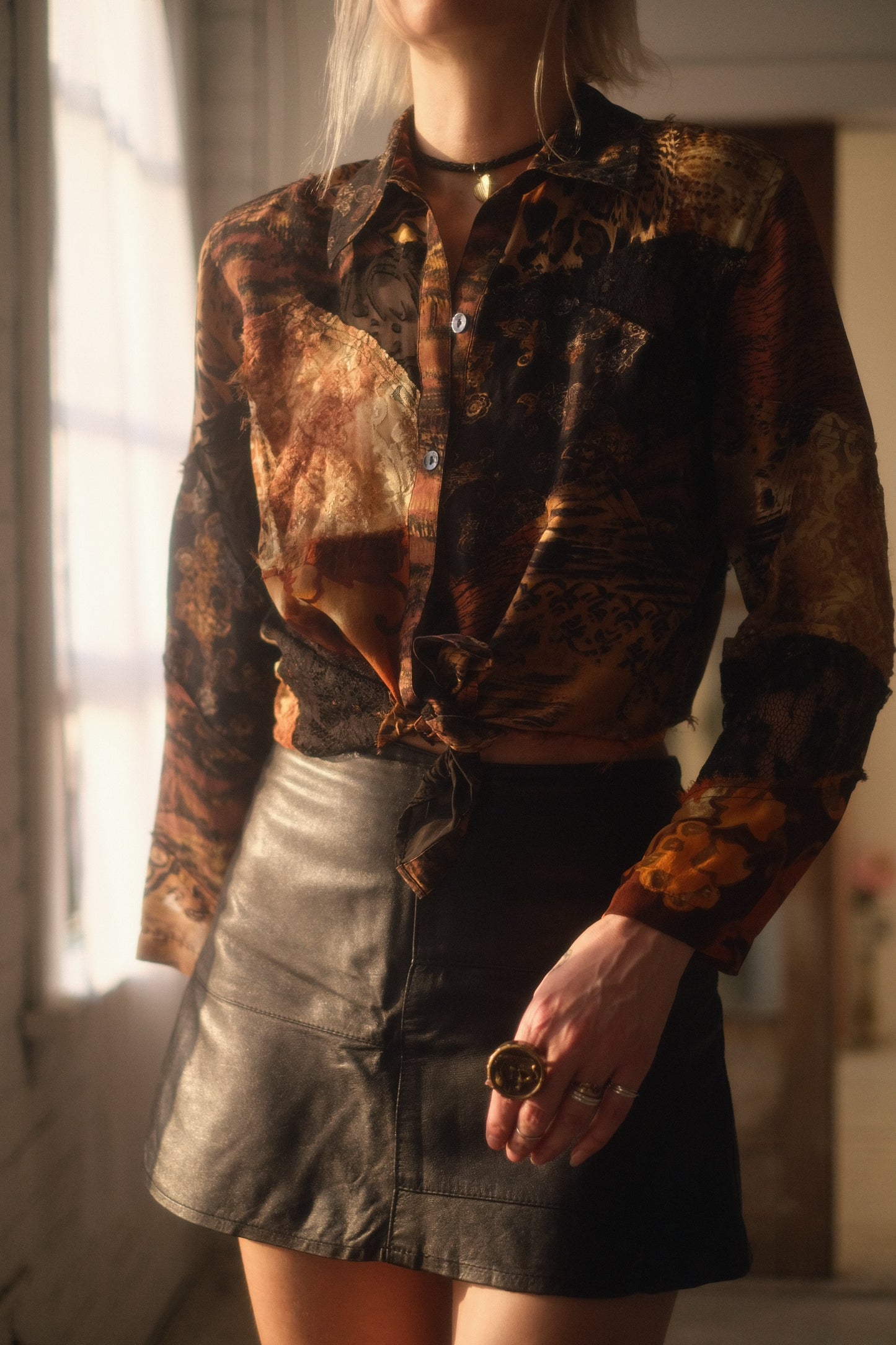 2000s Patchwork Silk Blouse
