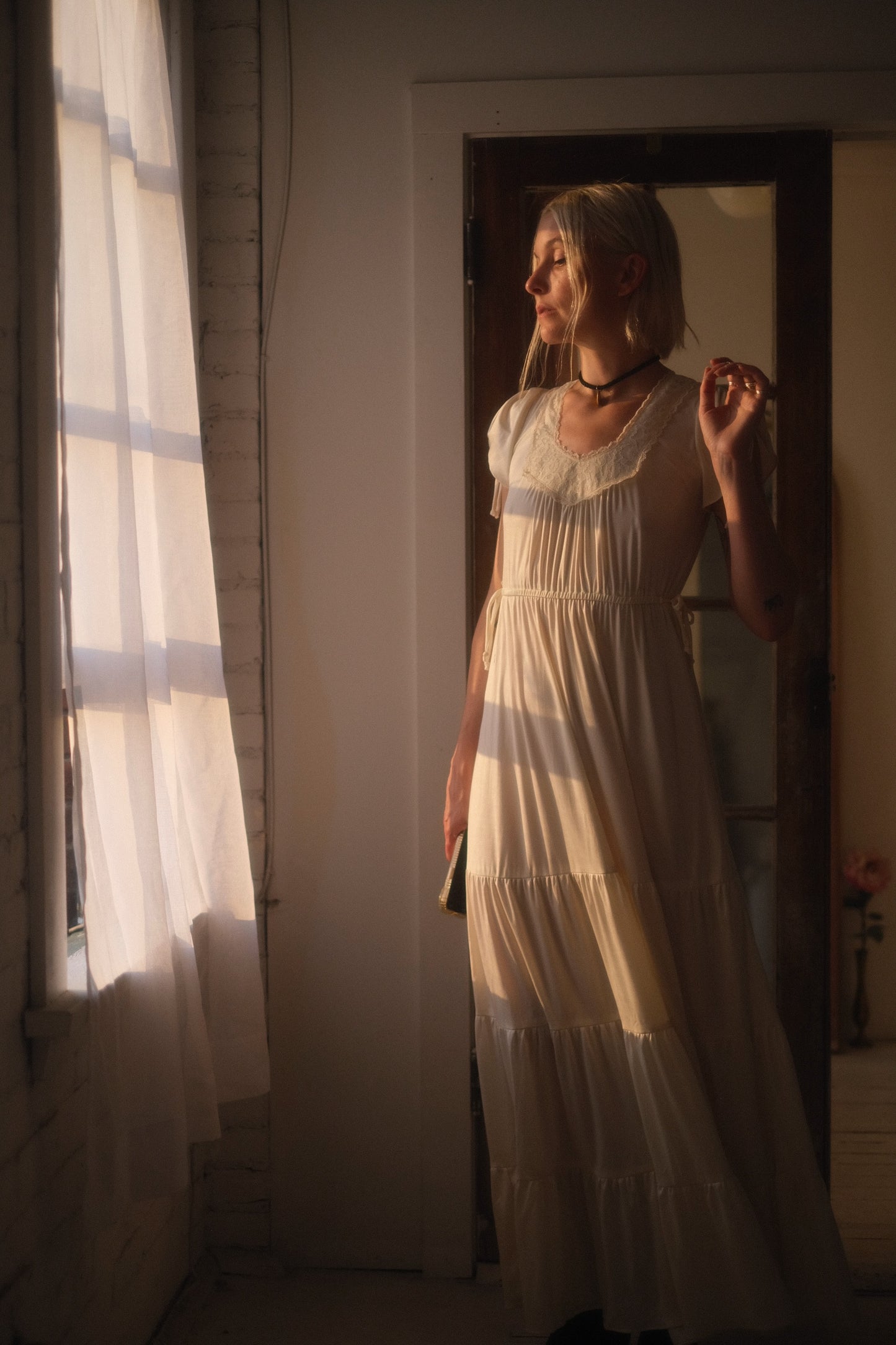 1970s Tiered Cream Gown