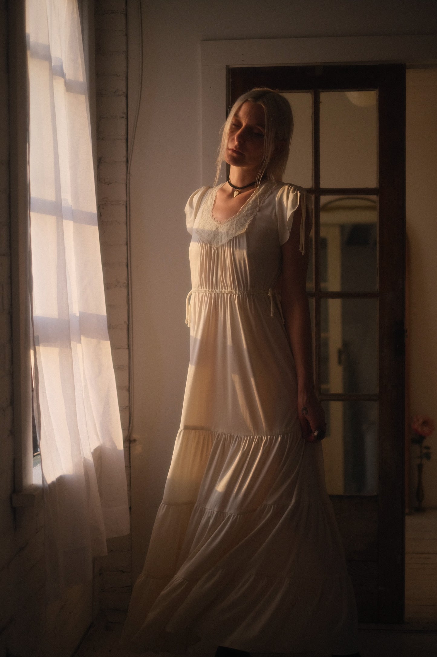 1970s Tiered Cream Gown