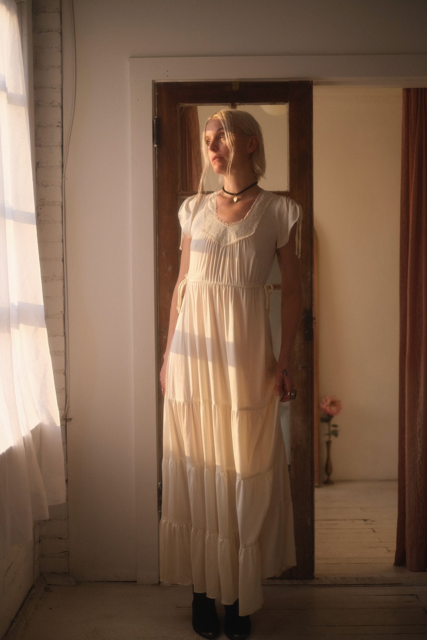 1970s Tiered Cream Gown