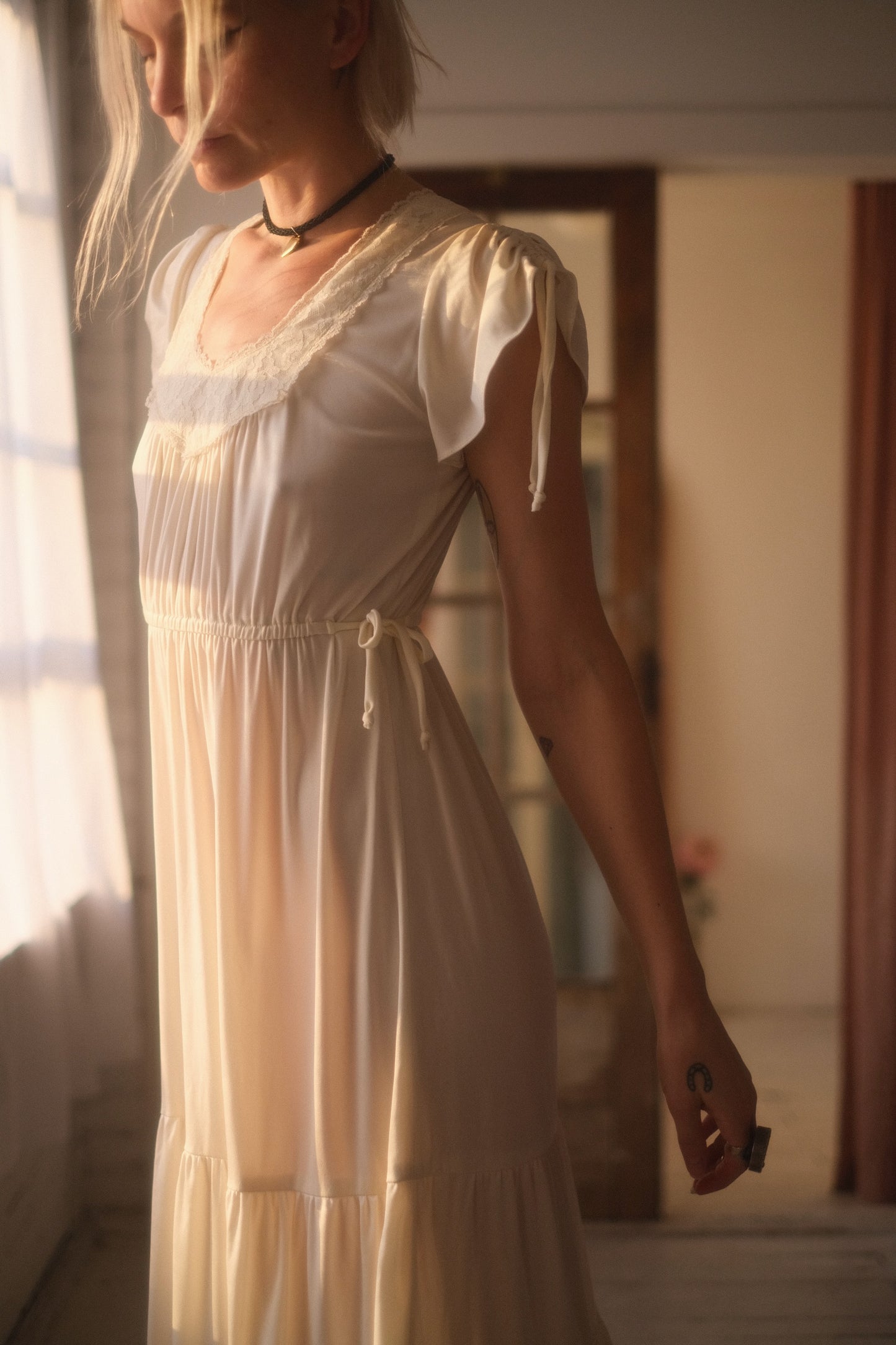 1970s Tiered Cream Gown