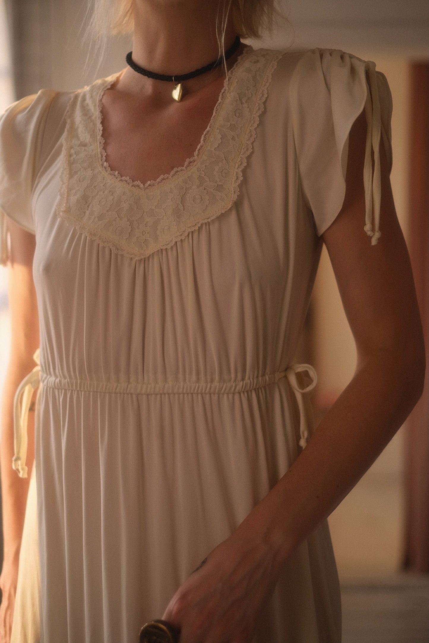 1970s Tiered Cream Gown