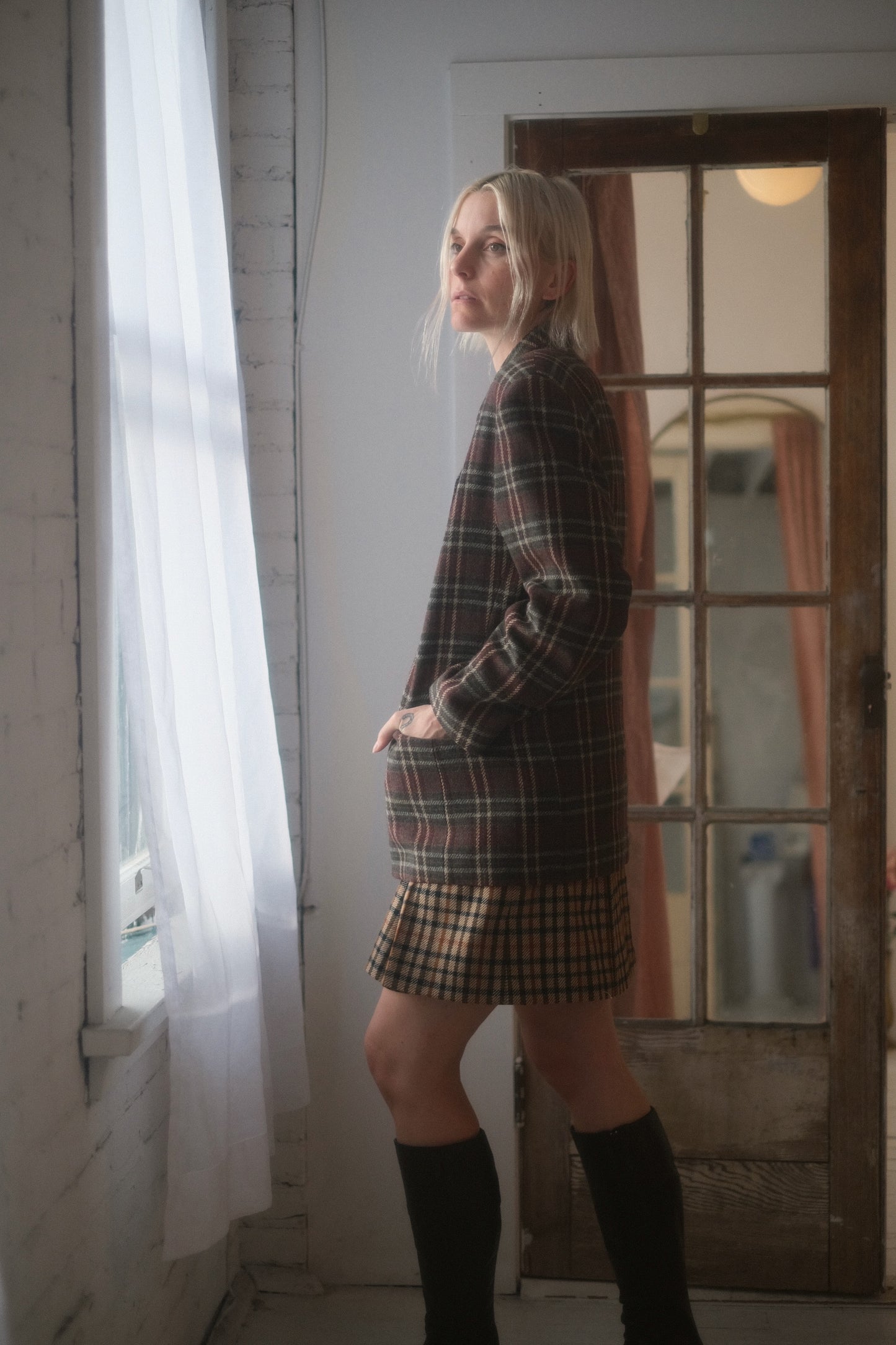 1980s Plum Plaid Blazer