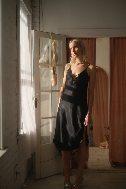 1990s Lace Up Slip Dress