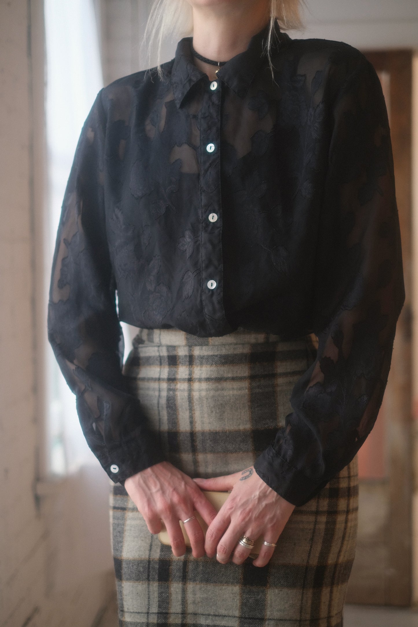 1980s Rose Noir Blouse
